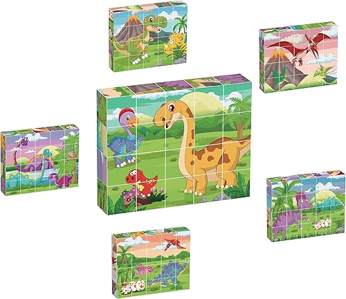 PicassoTiles 20 piezas de rompecabezas de cubo magnético 6 en 1 con diseño de dinosaurio temático imán, cubos de construcción de 120 imágenes de