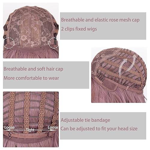 Miniatura 9 de MISSQUEEN Peluca rubia ondulada corta Bob Rubio Pelucas con flequillo de aire, longitud hasta el hombro, pelucas rubias secas para mujer, peluca