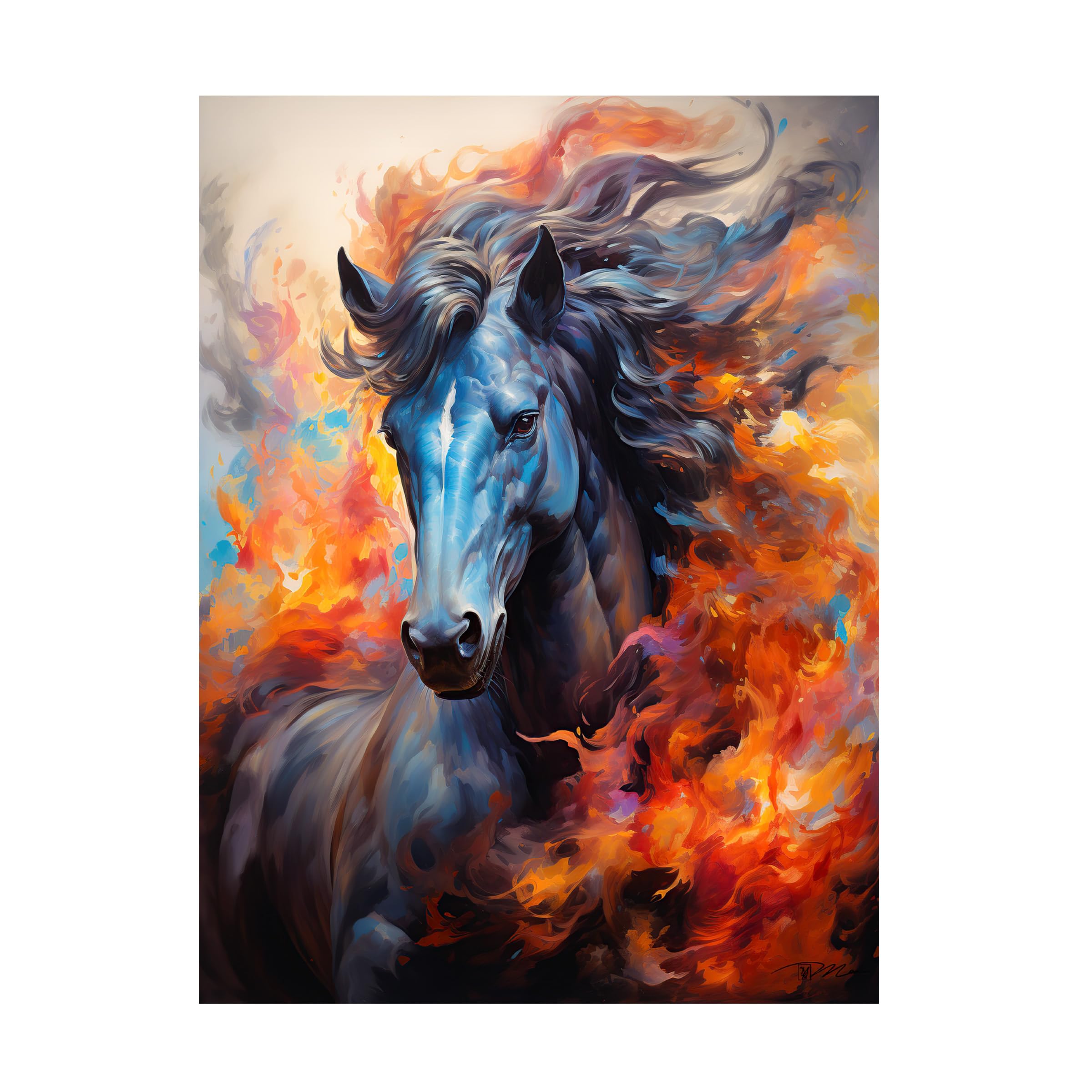 Trademark Fine Art Canvas Wall Art - Momart Fire Horse Wall Art for Living Room Bedroom or Office