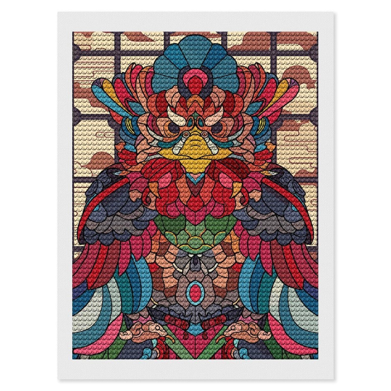 Junmoney Colorful Mythical Bird Illustration Diamond Painting Set 12"x16", Neat Printed Canvas, with Tool Kit, Bedroom Decor, Gift Idea, Complete Accessories