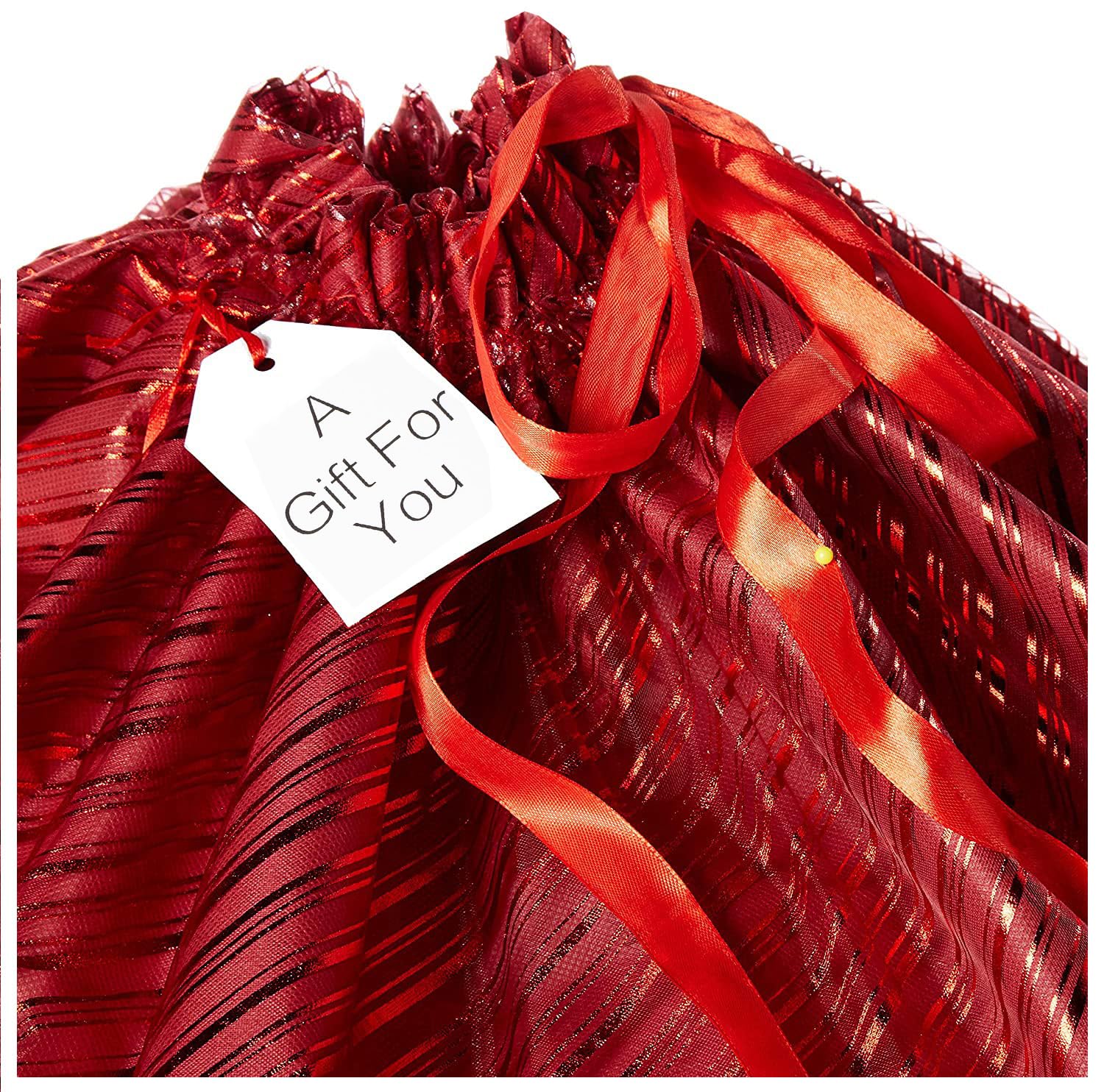 K-Kraft 36 x 44 inches Extra Large Gift Wrap Bag, Reusable Hanukkah, Christmas, Birthdays (Festive Metallic Red Stripes)