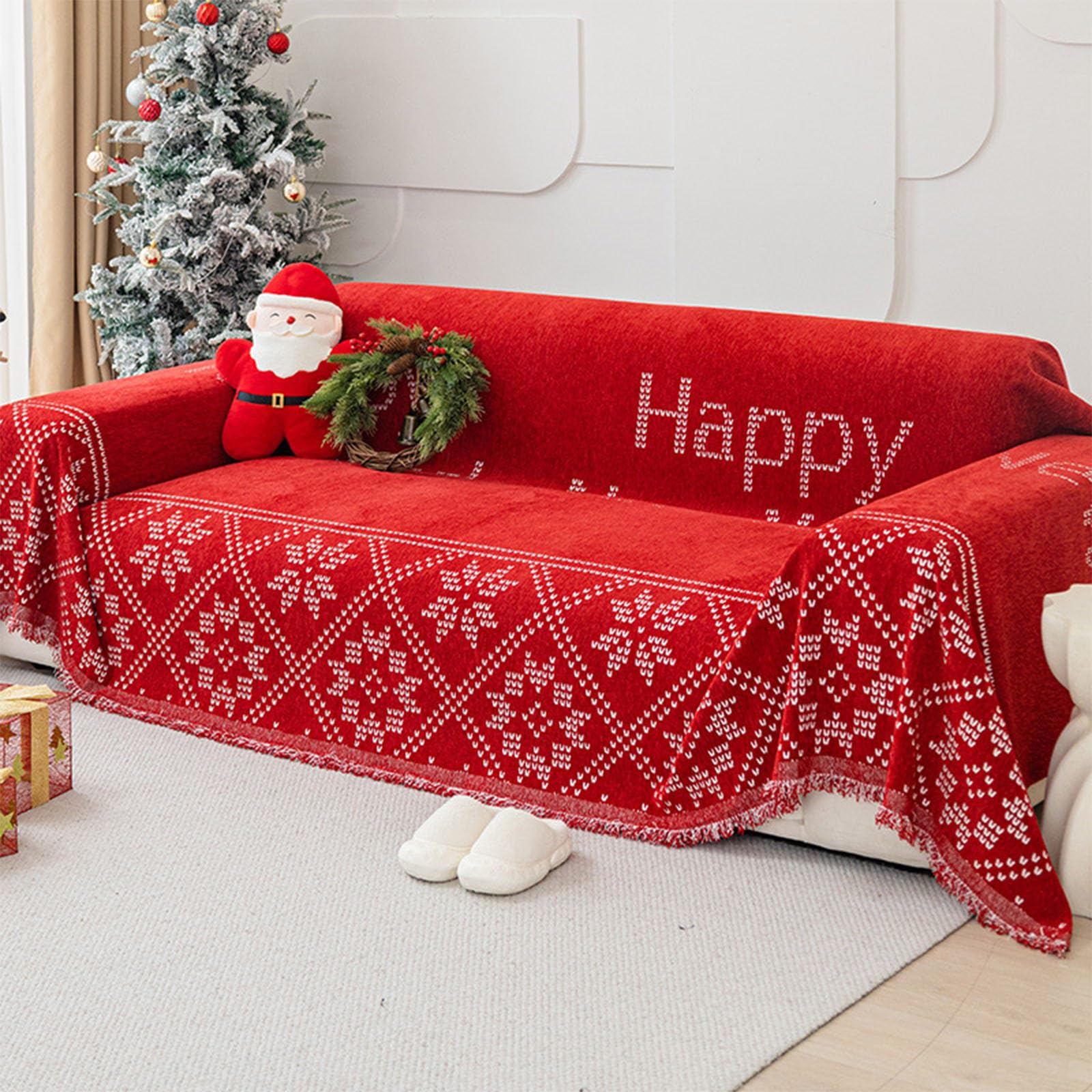 Plaid de canapé housse de section lavable en chenille Noël 180 * 380cm
