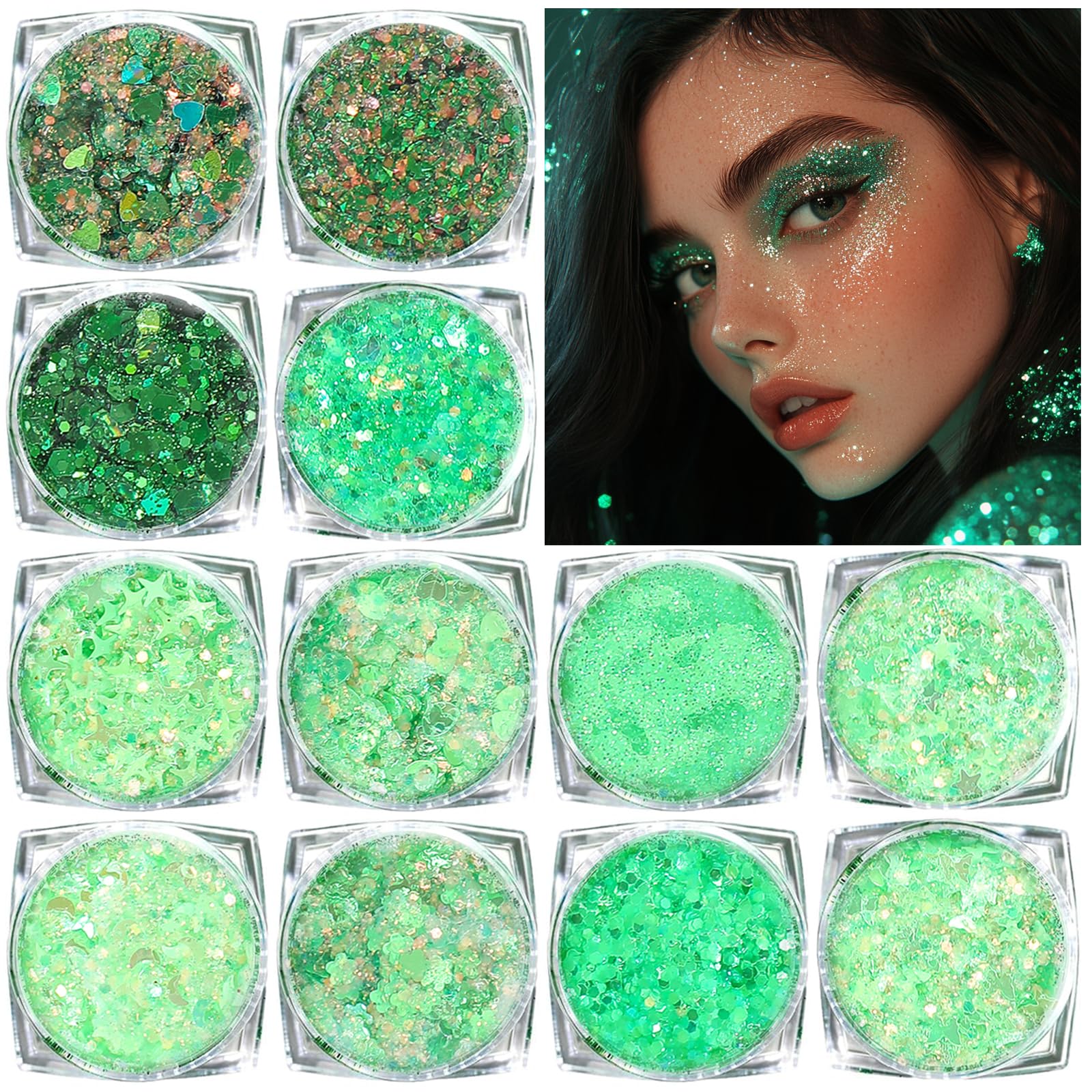 Body Glitter Face Glitter, Hair Glitter for Kids, 12 Shapes Fine Chunky Glitter Gel for Women Girls Makeup Sparkles Party Mermaid Sequins Rave
