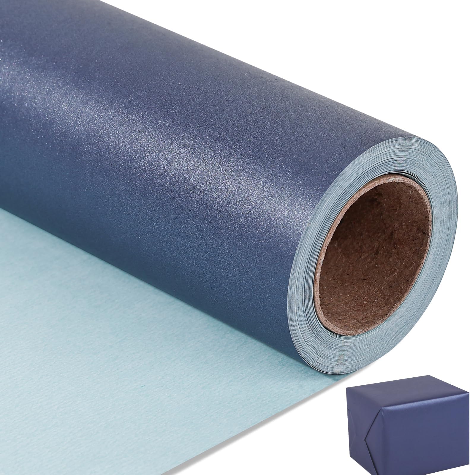 NESCCI Dark Blue Matte Wrapping Paper,Solid Color Pearly-Lustre Paper,Gift Wrapping Paper,Perfect for Wedding,Valentine's Day,Birthday, Christmas,Baby Shower,DIY Bouquet (17 Inches X 32.8 Feet)