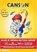 CANSON Escolar, Papel de Pintura Multiuso em Bloco 180g/m², Tamanho A4