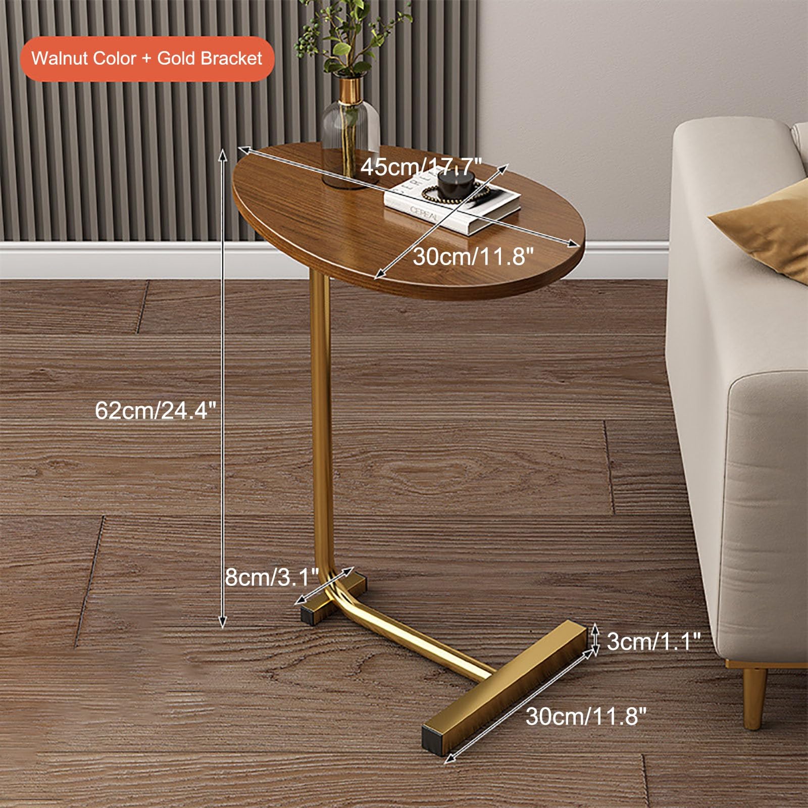 C-vormige bijzettafel met metalen frame voor woonkamer