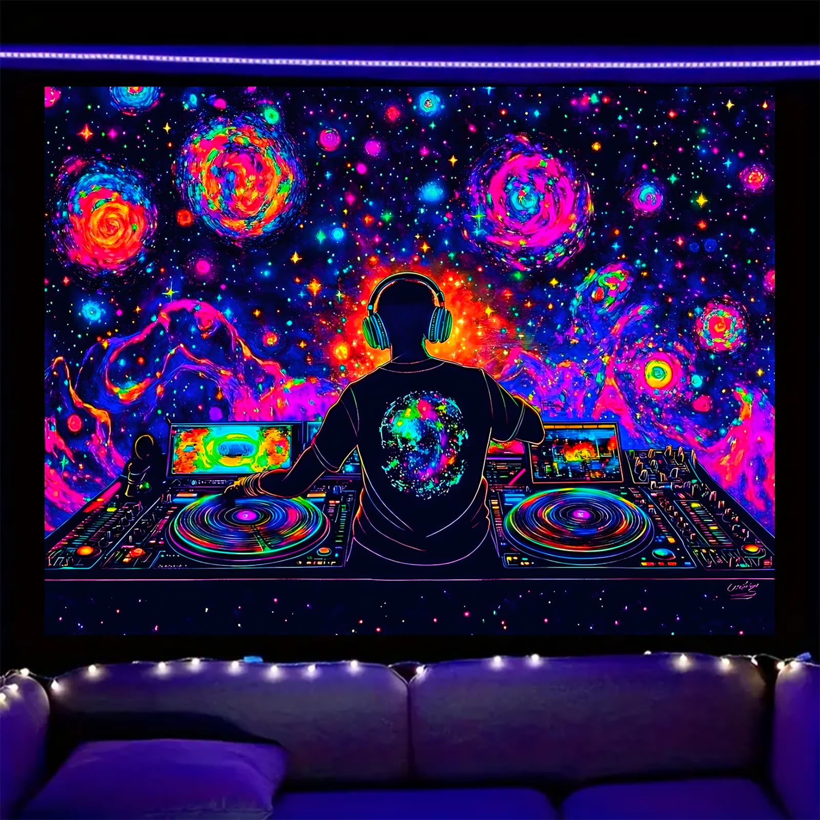 Nuxovilar Galaxy DJ UV Reactive Tapestry, 78.74"x59.05" Polyester