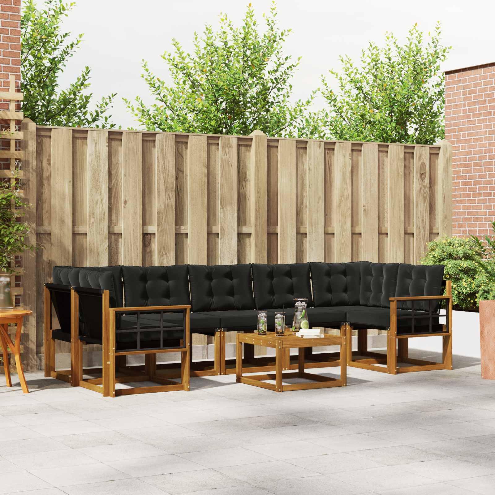 vidaXL Zestaw sof na zewnątrz z poduszką 8 pcs Naturalny i czarny, Nowoczesny zestaw sof na taras, solidny lounge ogrodowy, komfortowe siedzenie, poduszki z drewna akacjowego, odpoczynek