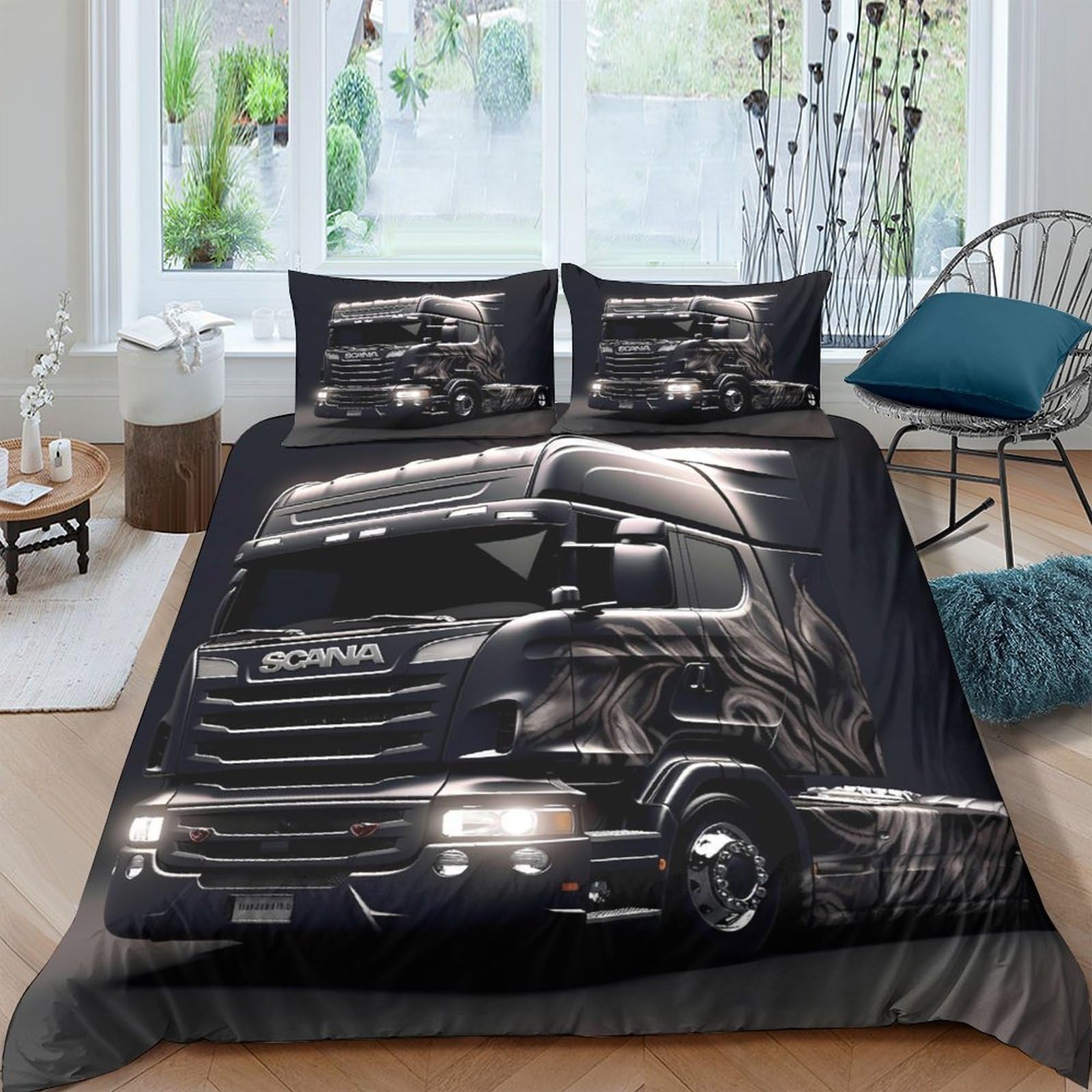 Ctjqhvkz Style-4 3D Printed Truck Motif Fitted Sheet Microfiber Soft Decorative Bed Sheet For Bedroom Dorm Mattress Protection Single（135X200cm）