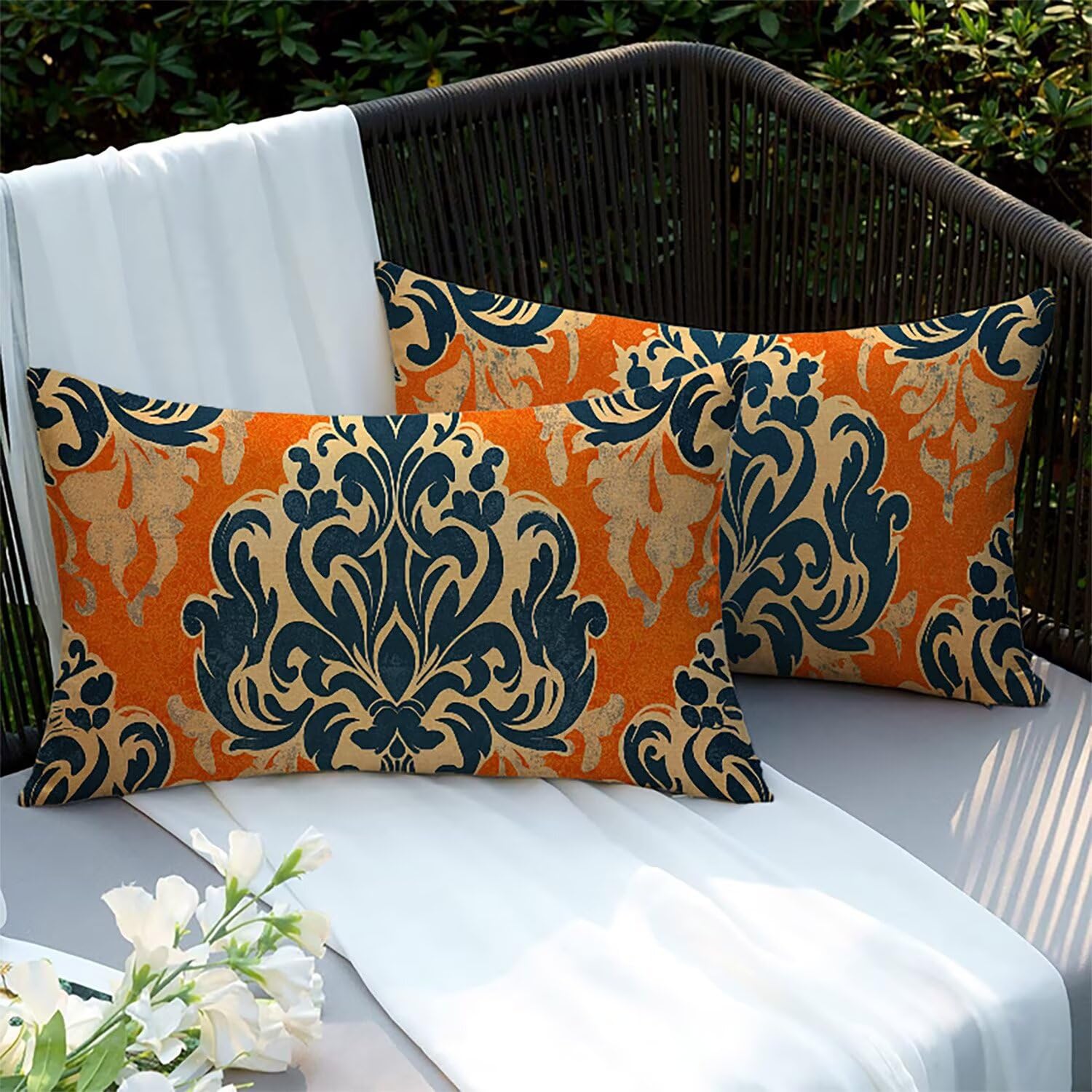 Housses de coussins lin 70x40cm imperméables grand format pour canapé lit et terrasse extérieure