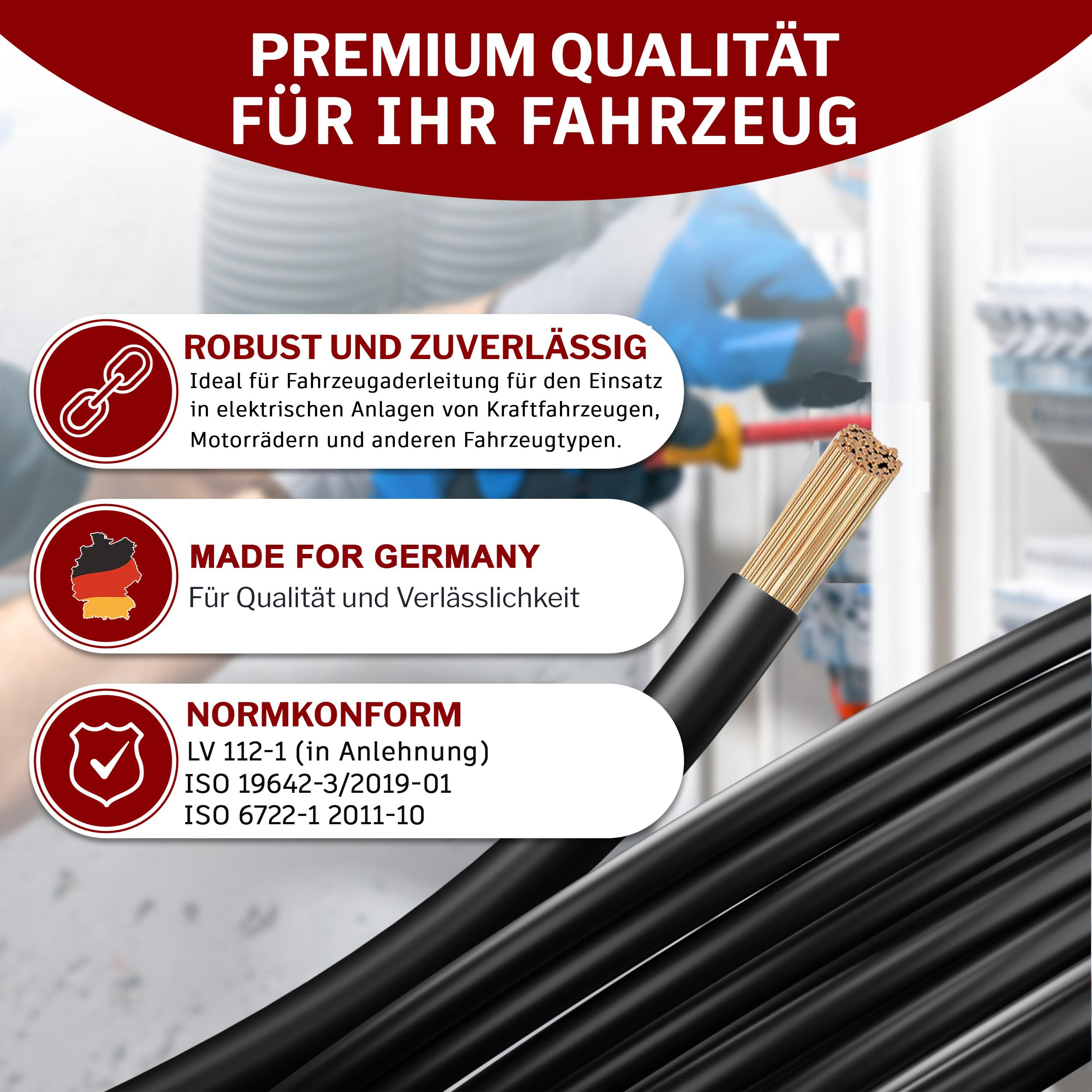 MAS Premium FLRY-B 1,5 oder 2,5 mm² Fahrzeugaderleitung 5-100m KFZ Kabel Einsatz in elektrischen Anlagen von Fahrzeugen 2st. Set (Rot + Schwarz) (FLRY-B 1,5 mm², 30m)