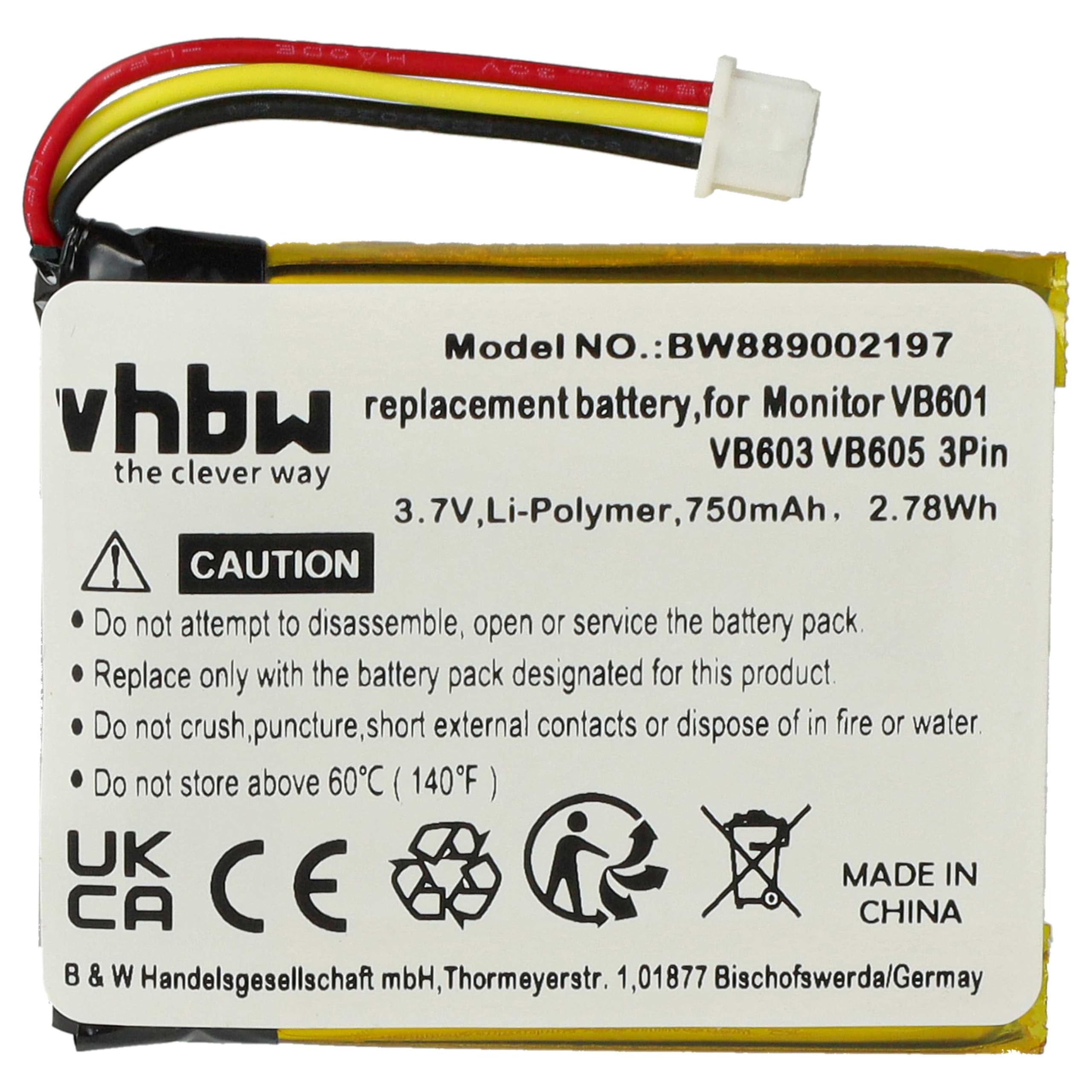 vhbw batteria compatibile con Boifun VB603, VB601, E40, VB610, VB605 babyphone (750mAh, 3,7V, Li-Poly)