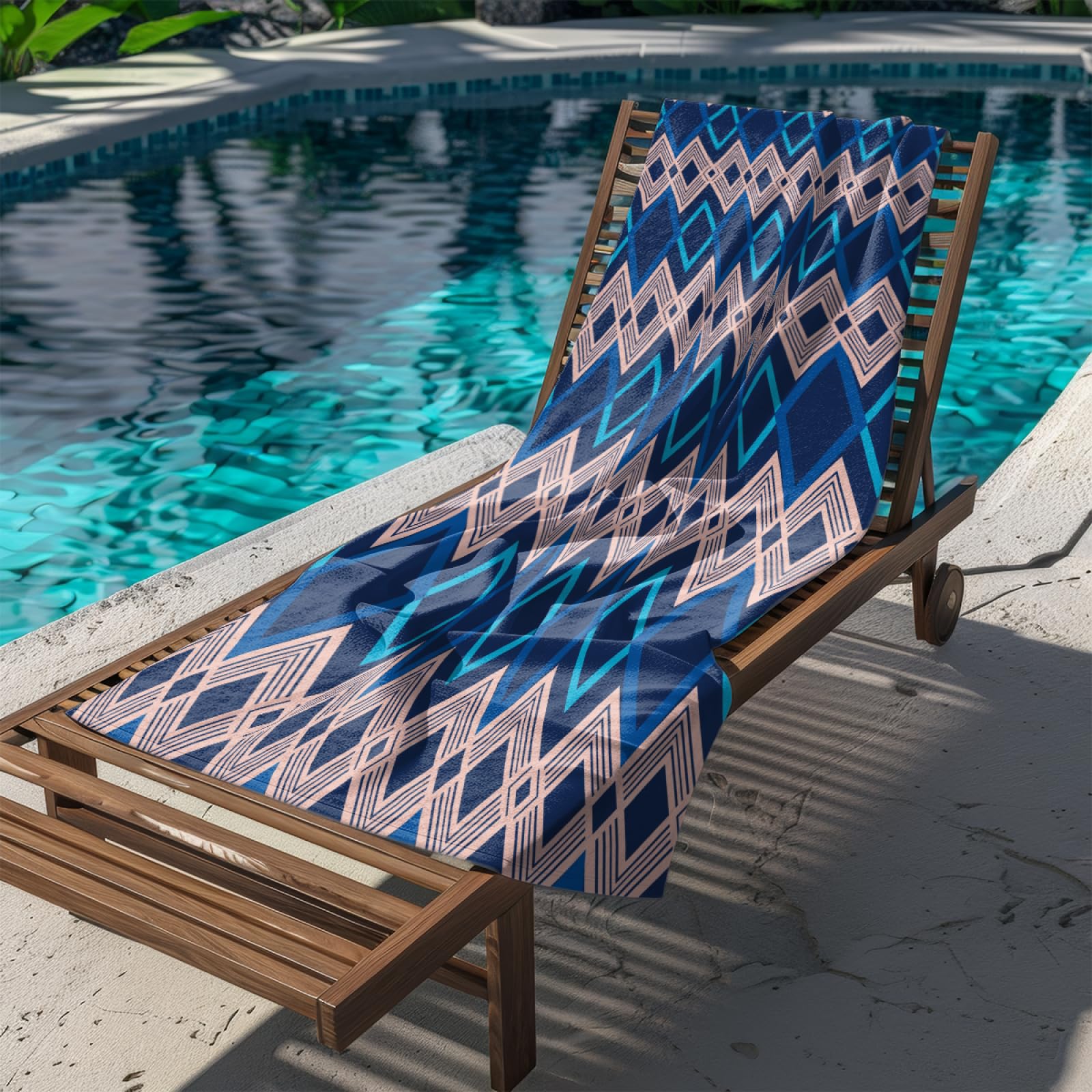 Toalla Playa Geometría Azul Toallas Baño Grandes Suave Toalla Microfibra Sin Arena Toallas de Baño Piscina Ducha Absorbente Secado Rápido Beach Towel para Viajes, Natación, Camping 150x200cm