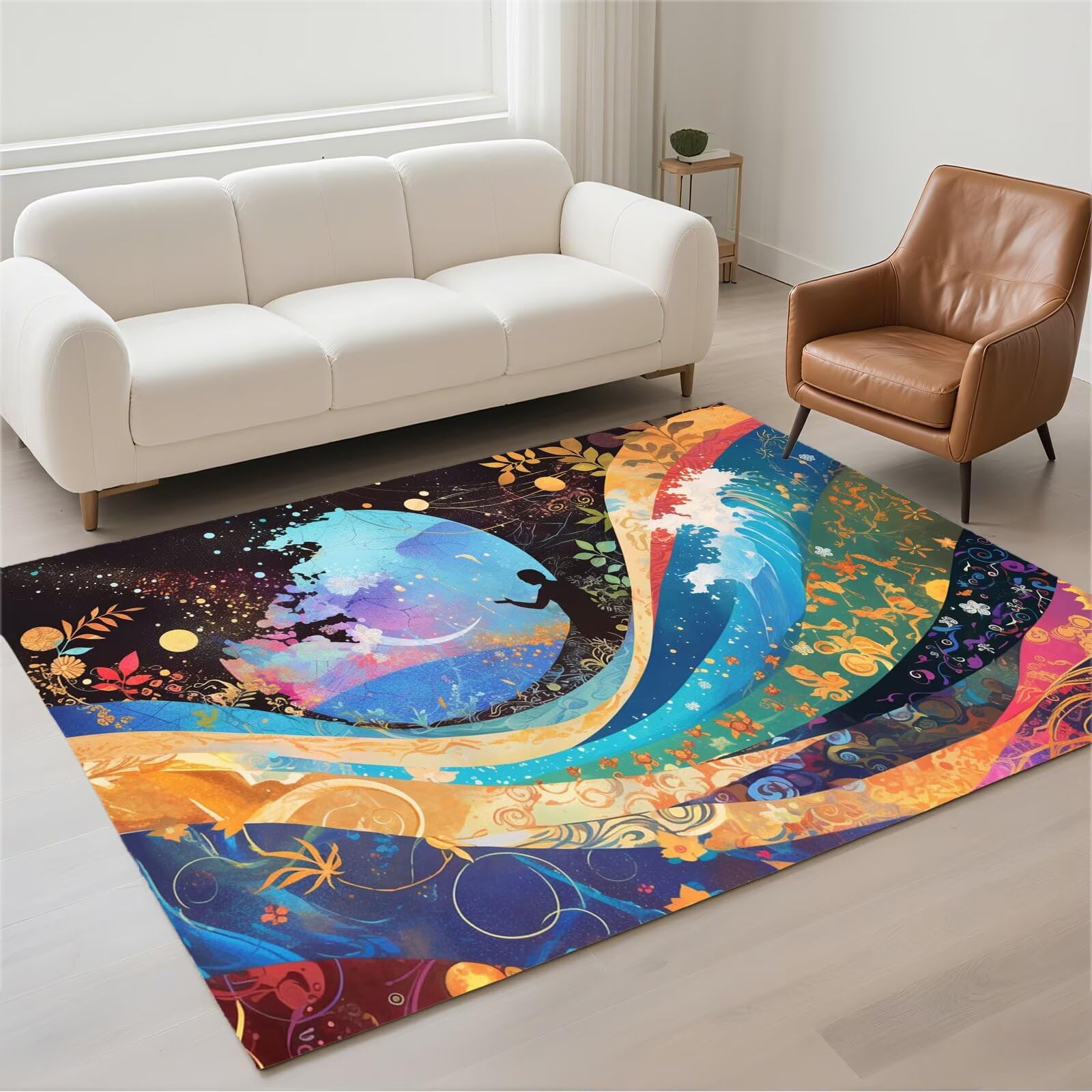 Tapis salon 120x180cm watercolor lavable et antidérapant moderne