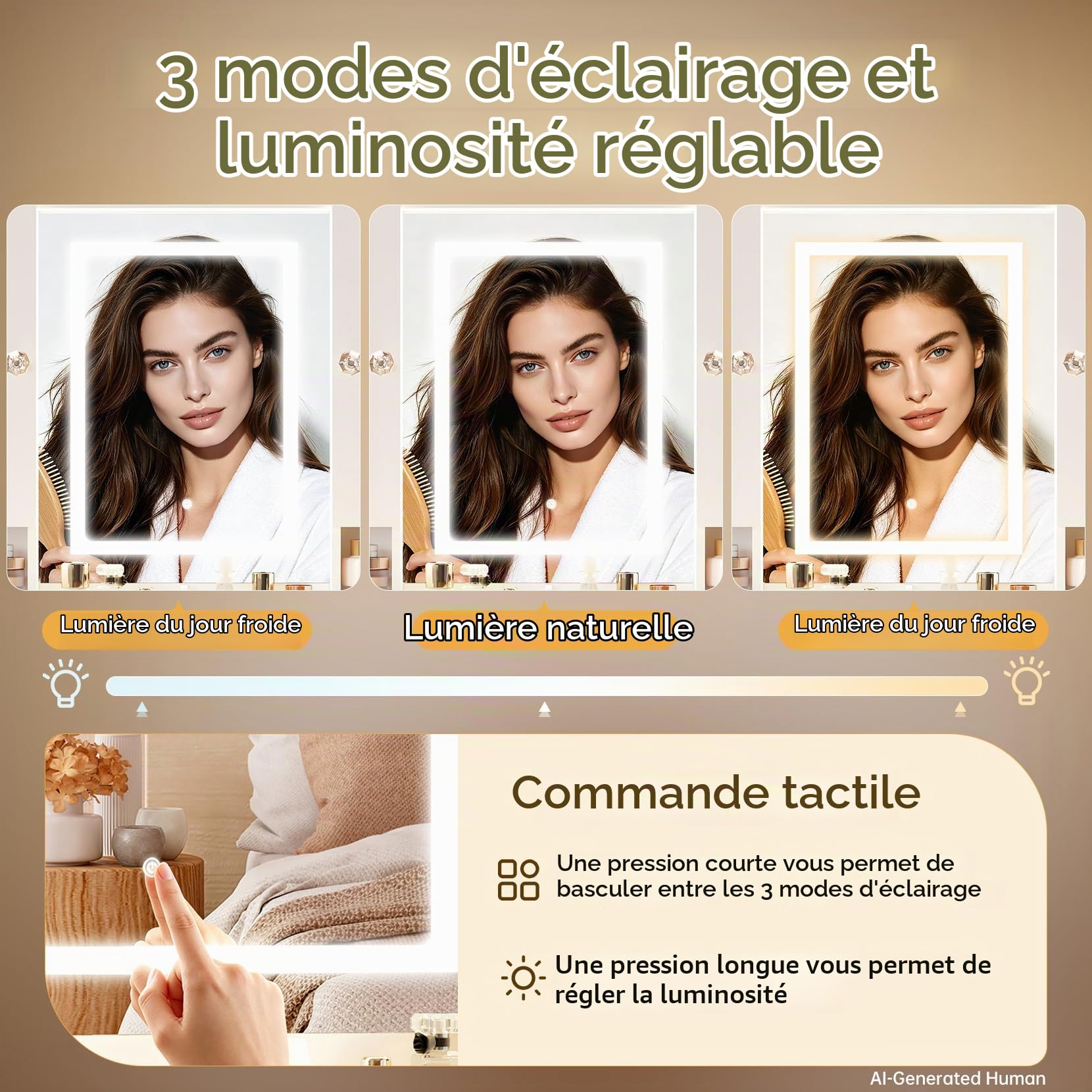 Dripex Coiffeuse Miroir LED, Vitrine RGB, 5 Tiroirs, Blanc 80cm | Multiprise intégrée avec ports USB, Support sèche-cheveux latéral, 3 modes d'éclairage LED : chaud, neutre, froid