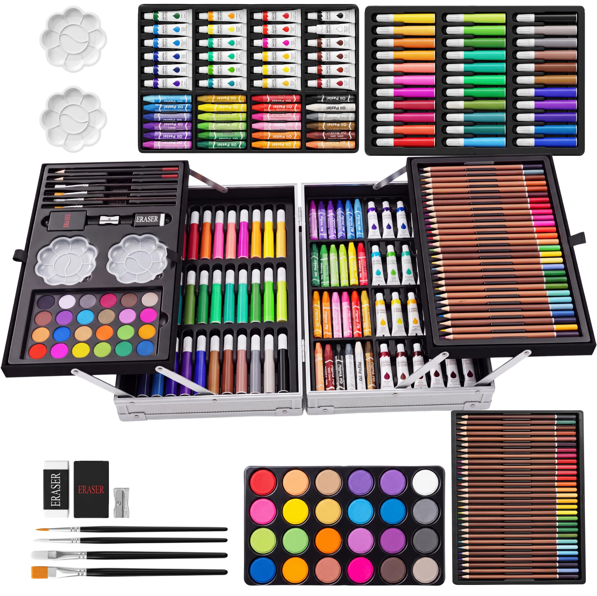 Vivo Technologies 145 Pcs Professional Art Set, Deluxe Aluminium Art Case Painting Set with Sketching Pencils Drawing Pencils, Premium Christmas,Birthday, New Year