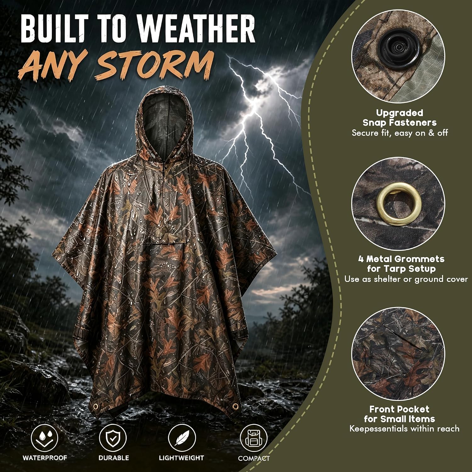 Riverruns Camouflage Rain Poncho Hooded
