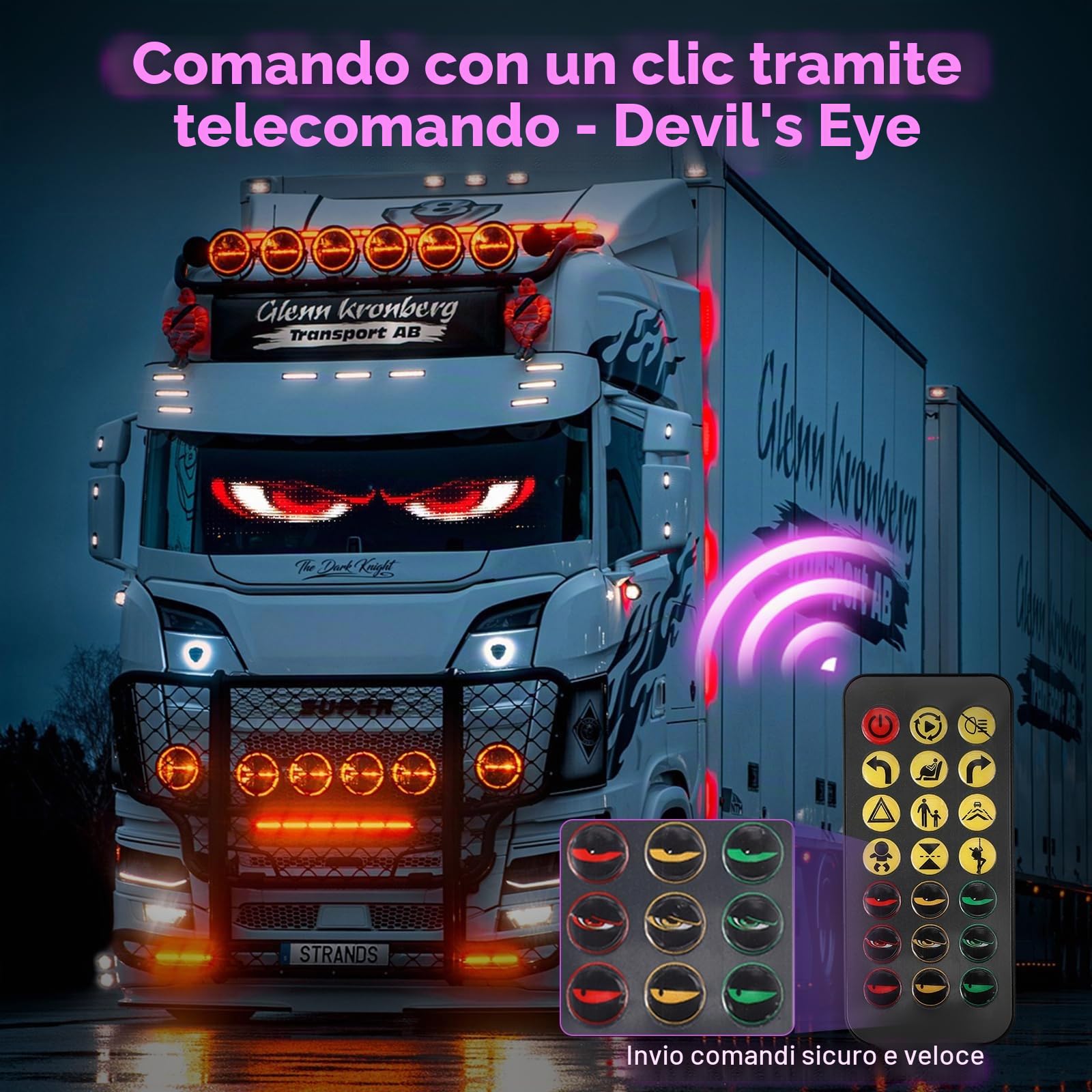 2 grandi occhi LED 120 x 595 mm per auto, occhi LED per camion, display fai da te, display morbido, programmabile, con LED, app, Bluetooth USB 5 V, aspirapolvere diavolo