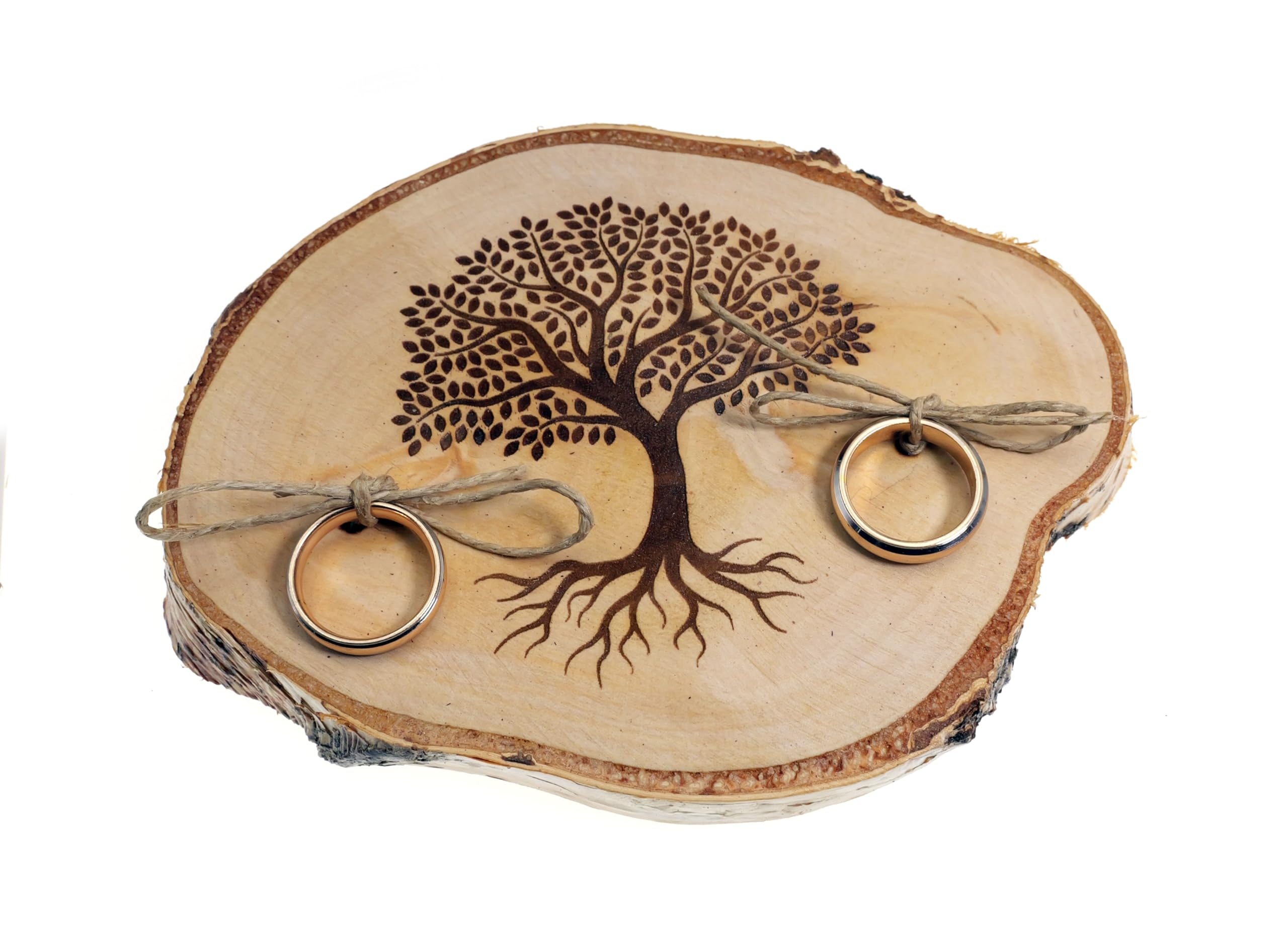 generico Portafedi in legno per matrimoni, porta anelli, fedi nuziali, con albero della vita classico (legno di betulla 10x12 cm)