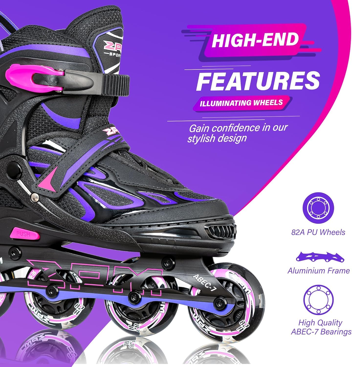 2PM SPORTS Brice Pattini in Linea Regolabili, Divertente Inline Skates per Bambina e Bambino e Bambini e Ragazzi