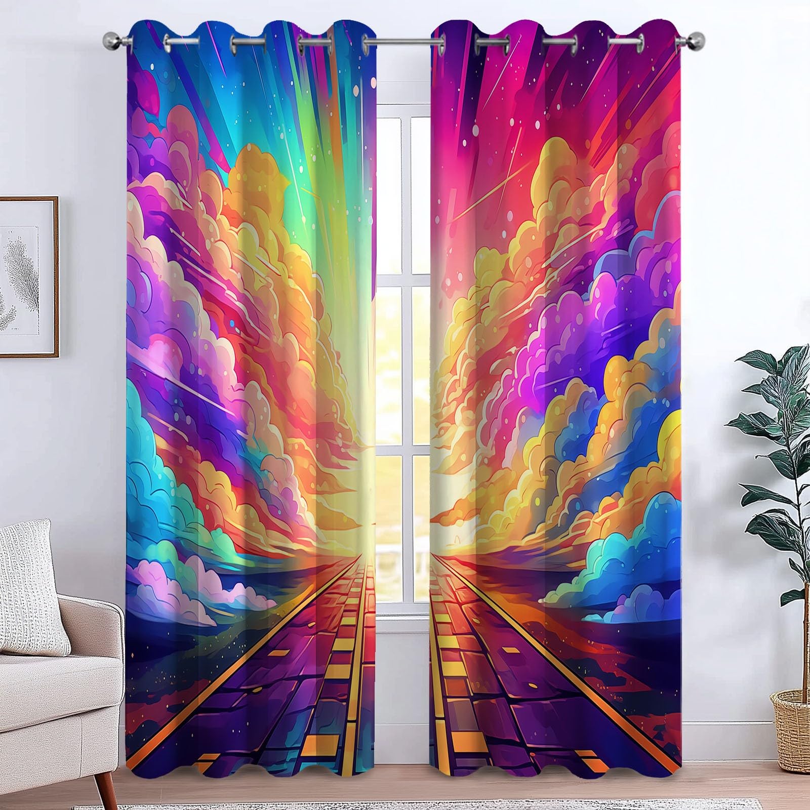 Lot De 2 Rideau Occultant Nuages De Rêve Colorés, Rideaux Opaques Isolants Thermiques À Oeillets, Draperies Intérieurs Salon pour Chambre Enfant, L117 x H229 cm