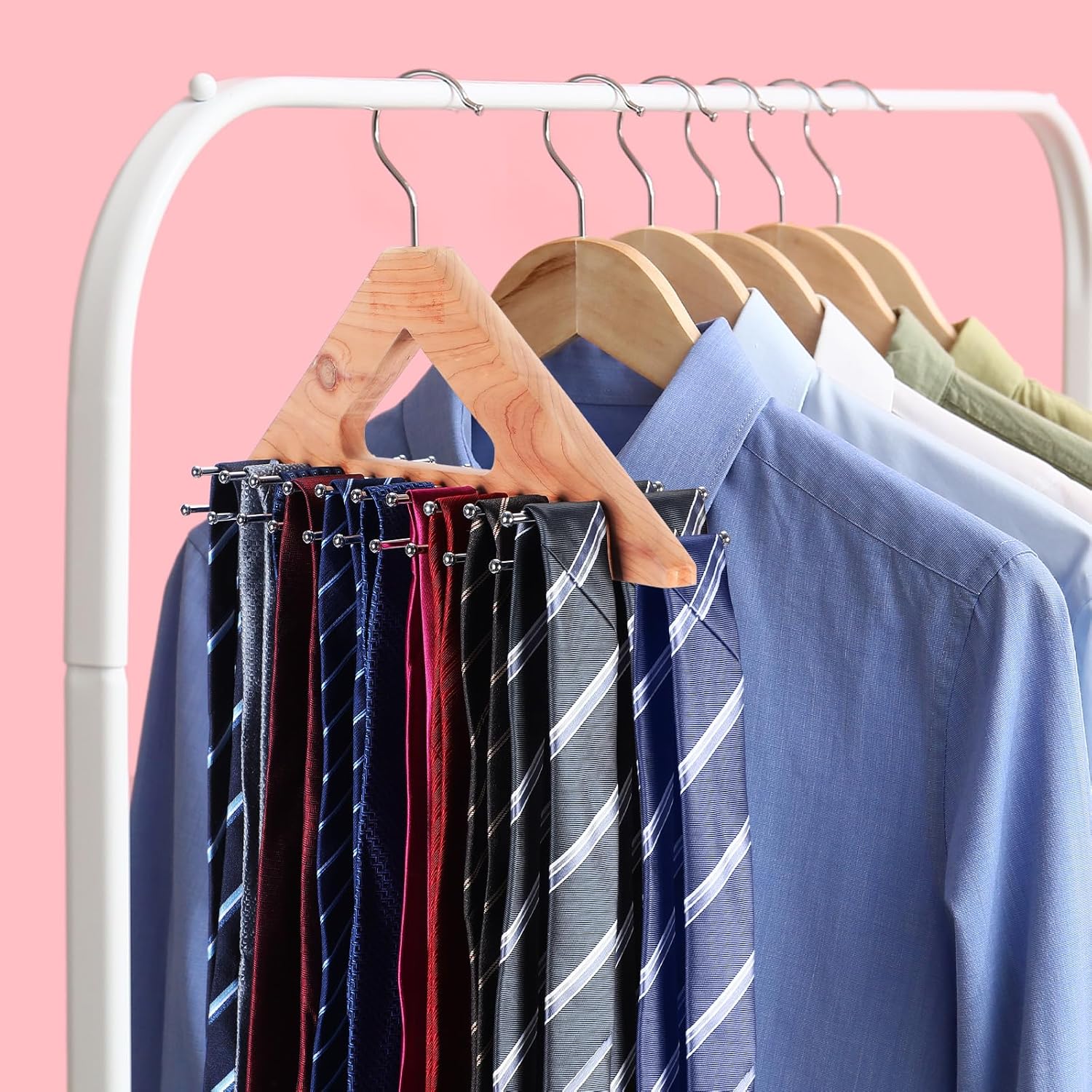 Leinuosen 2 Pack Cedar Tie Organizer Wooden Neck Tie Hook Organizer Storage up to 40 Ties Convenient Storage for Neckties, Belts, Hats