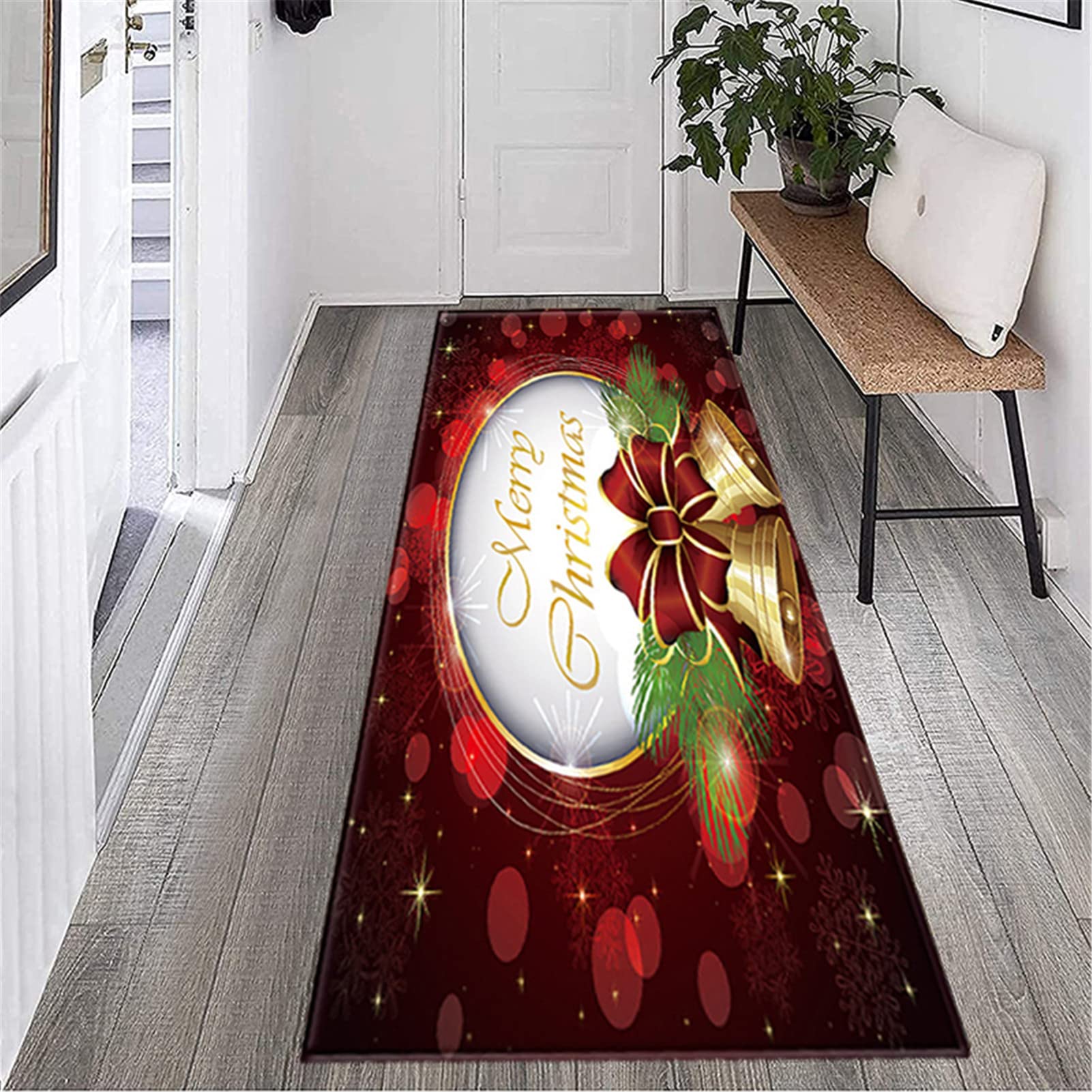 Alfombras Navideñas Felpudo Antideslizante Merry Christmas Alfombra Navideño Impresa En 3D Alfombrilla De Piso para Cocina Entrada Dormitorio Baño, Decoración para Navidad,60x180cm/23.6"x70.8"