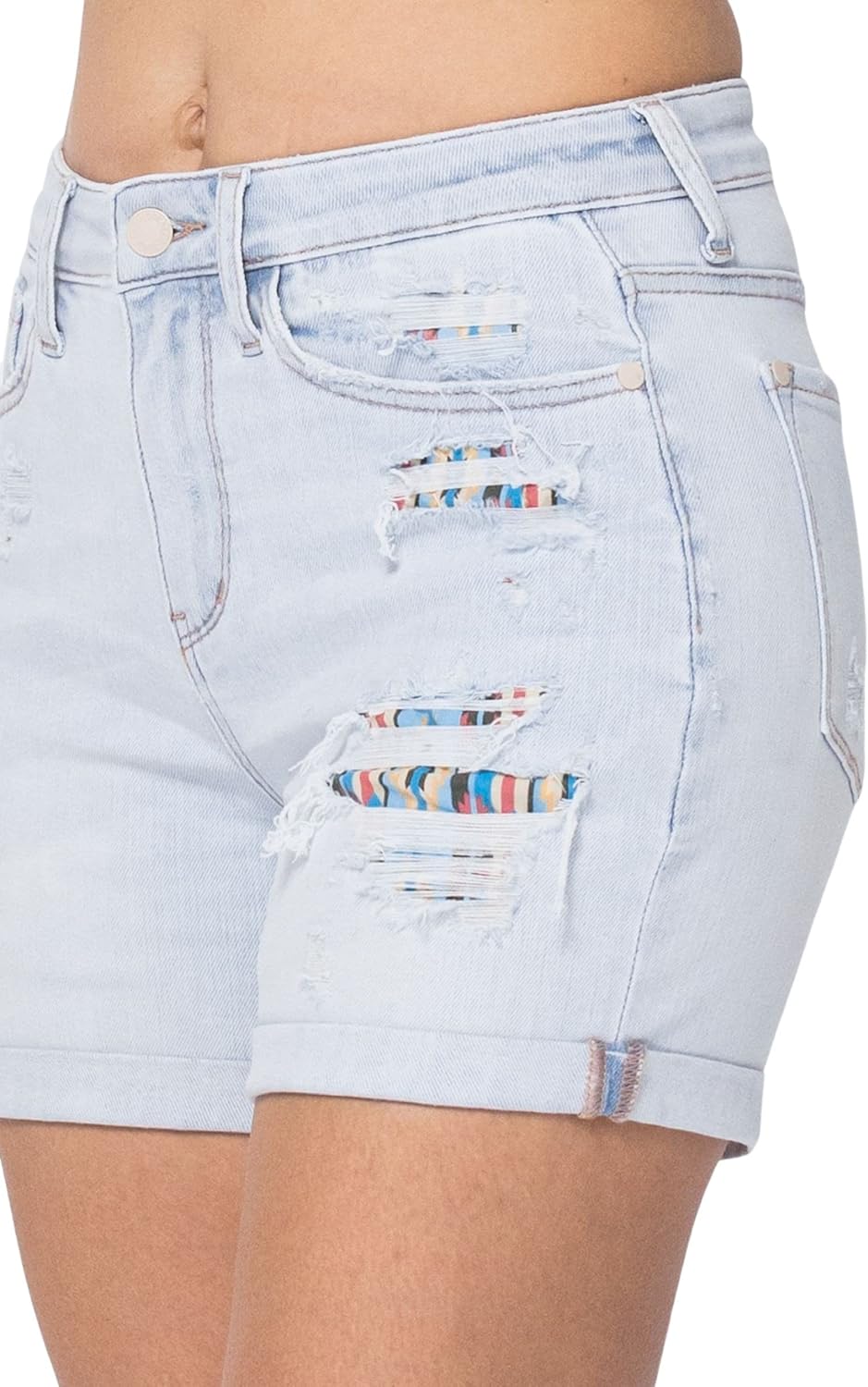 Judy Blue Women's High-Rise Cuffed Printed Lining Shorts