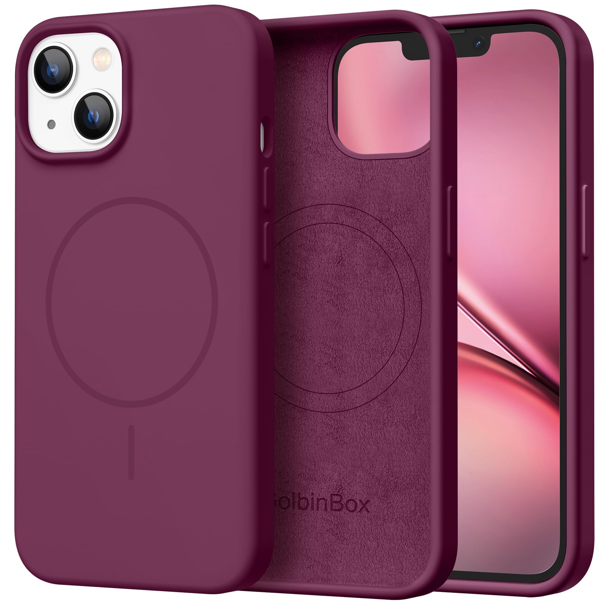 GolbinBox Magnetic for iPhone 13/14 Case, Silicone Cover, Deep Red