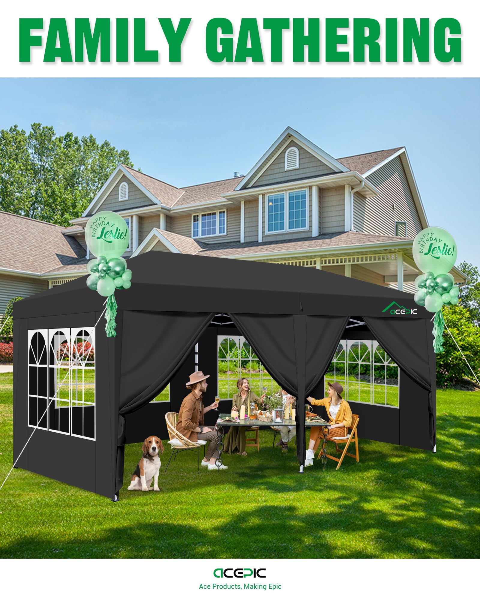 Acepic One-Touch Pop Up Pavillon 3x6 Wasserdicht Stabil Winterfest (Weiß) | mit 6 abnehmbaren Seitenwänden, UV 50+, Partyzelt für Garten Party Hochzeiten mit Kirchenfenstern