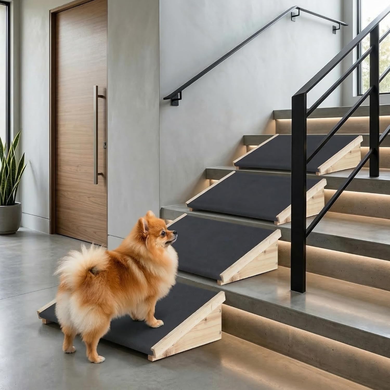 beeNbkks Dog Ramp for Stairs, Non-Slip Rubber Pet Ramps for Small Medium Dogs Cats, Gentle Slope Step and Stair Assist for Senior or Injured Pets