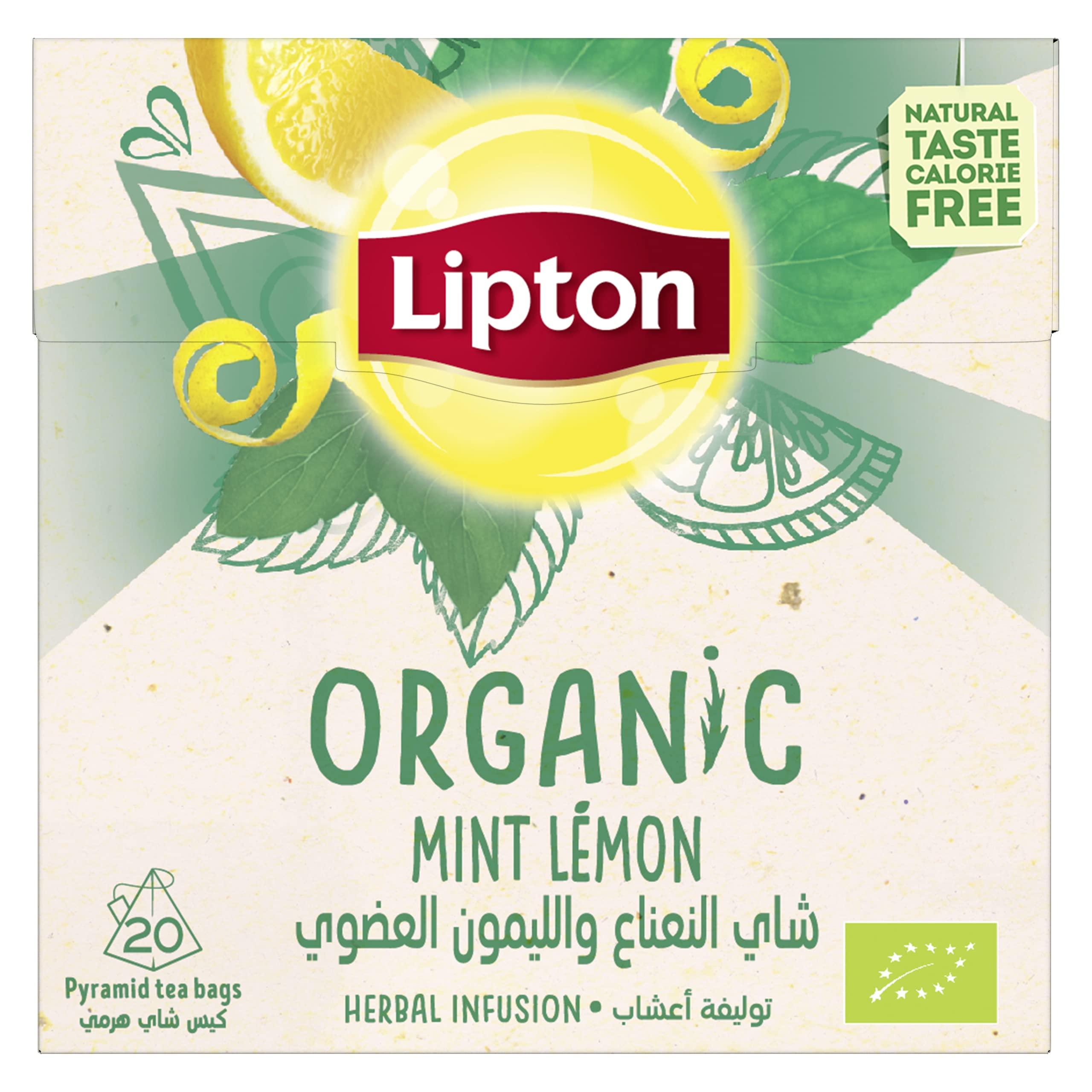 Lipton Organic Mint Lemon Tea, Herbal Infusion 20 Tbs, Yellow