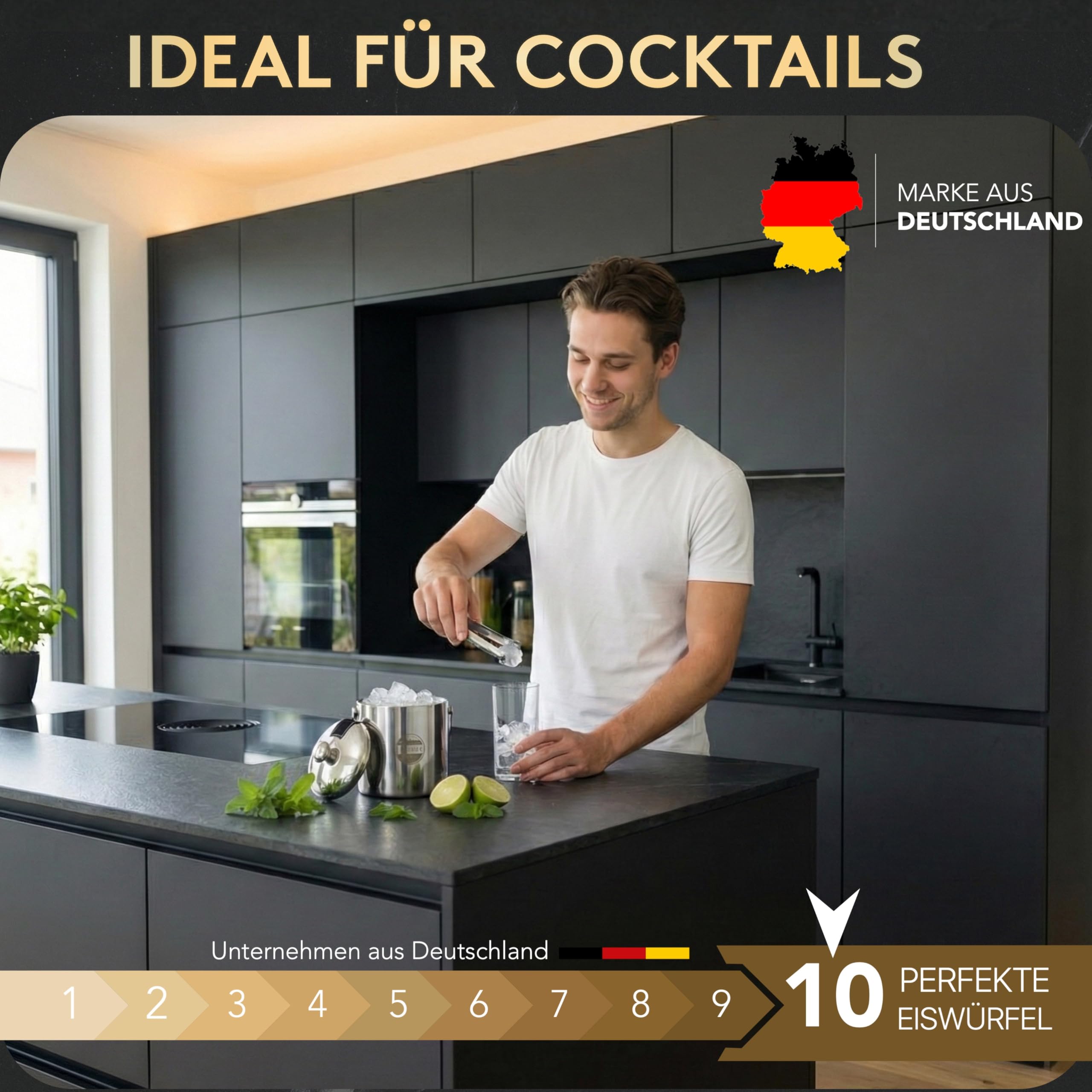 SilverRack Edelstahl Eiswürfelbehälter mit Deckel u. Zange [1,3l] - Eisbehälter für Eiswürfel perfekt für kalte Getränke - Premium Eiskübel als Eiswürfelbehälter Ice Bucket