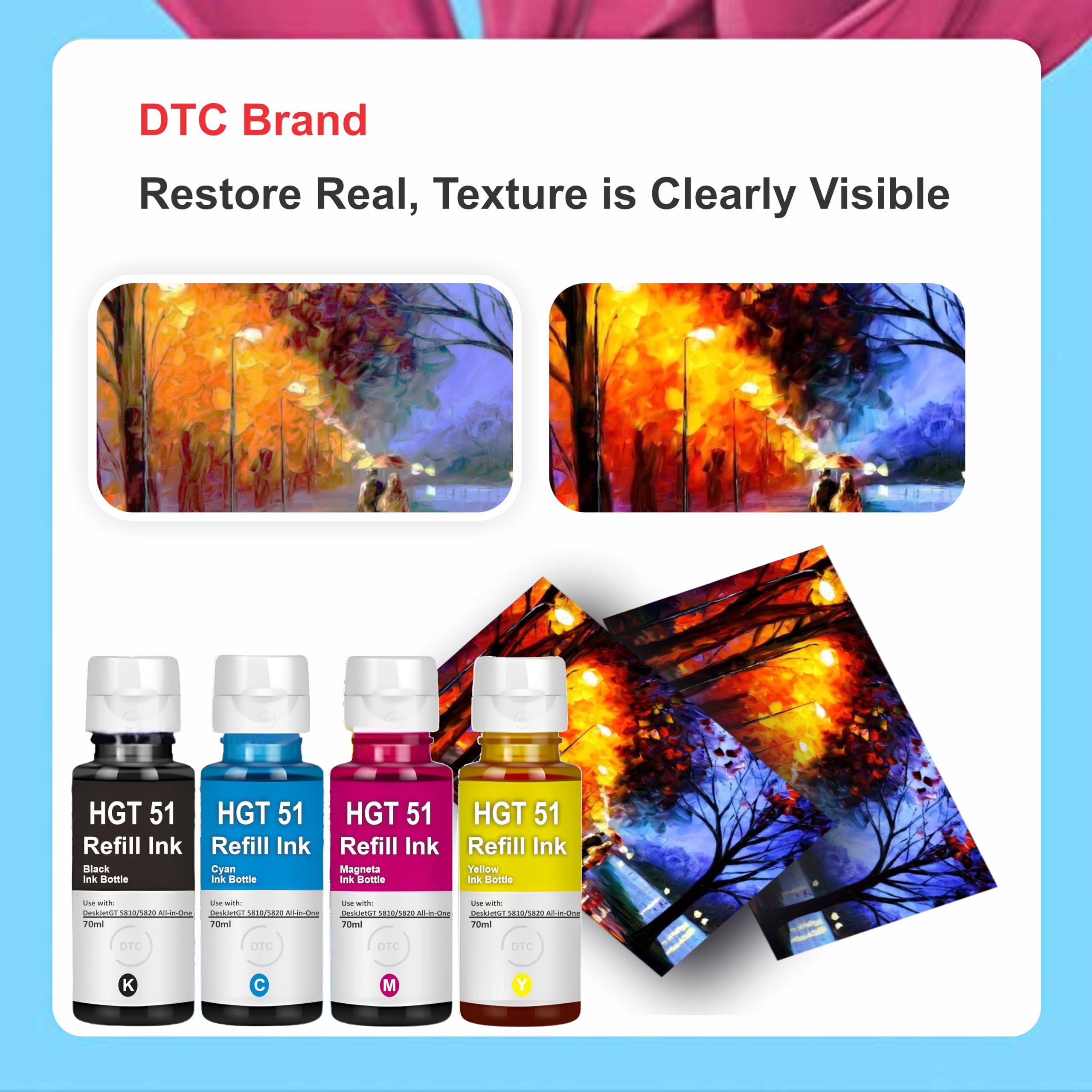Duplex DTC Refill Ink GT53XL & GT 52 for HP Ink Tank 115 310 315 319 410 415 416 419 455 500 515 520 525 530 589 615 750 790 670 GT5810 GT5811 GT5820 (GT53XL & GT52 Ink Set) 2