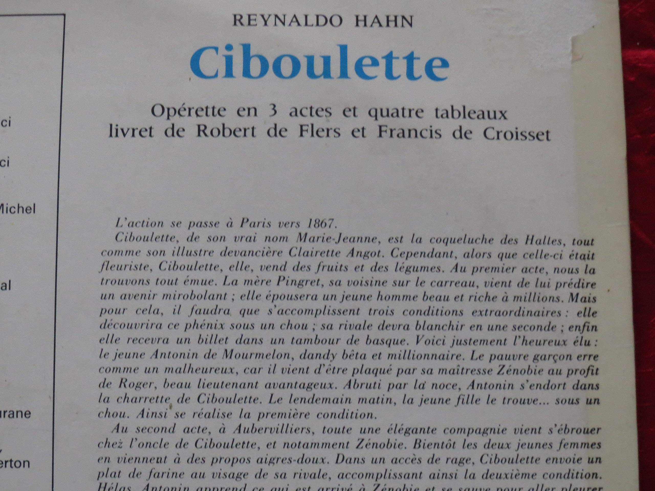 Reynaldo Hahn : Ciboulette Boue / Bourdin disque Pathé OPTG 3136