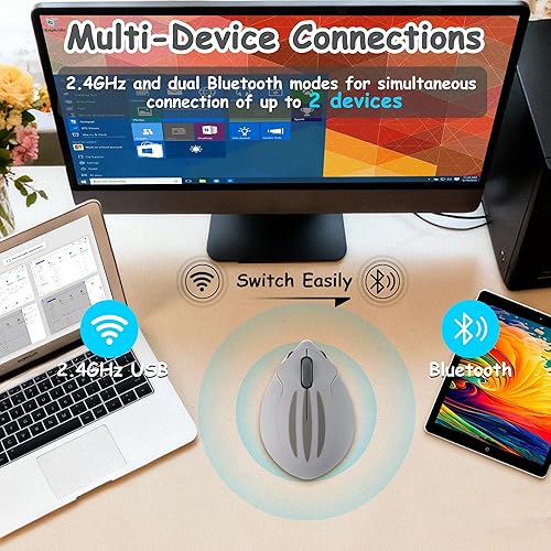 Miniatura 3 de Ratón inalámbrico Bluetooth con forma de hámster de dibujos animados con receptor USB de 2.4 GHz y Bluetooth de modo dual silencioso Kawaii USB