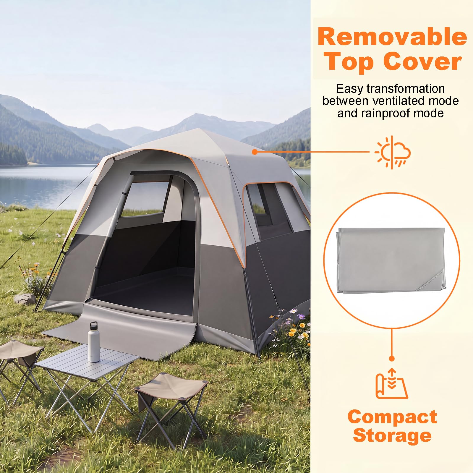 HOMASIS Tenda da Campeggio per 5-6 Persone, 276 x 275 x 185 cm | Tenda a Cabina da Esterno Impermeabile con Porta, Finestre e Lucernari in Rete, Borsa da Trasporto, per Viaggi e Escursionie