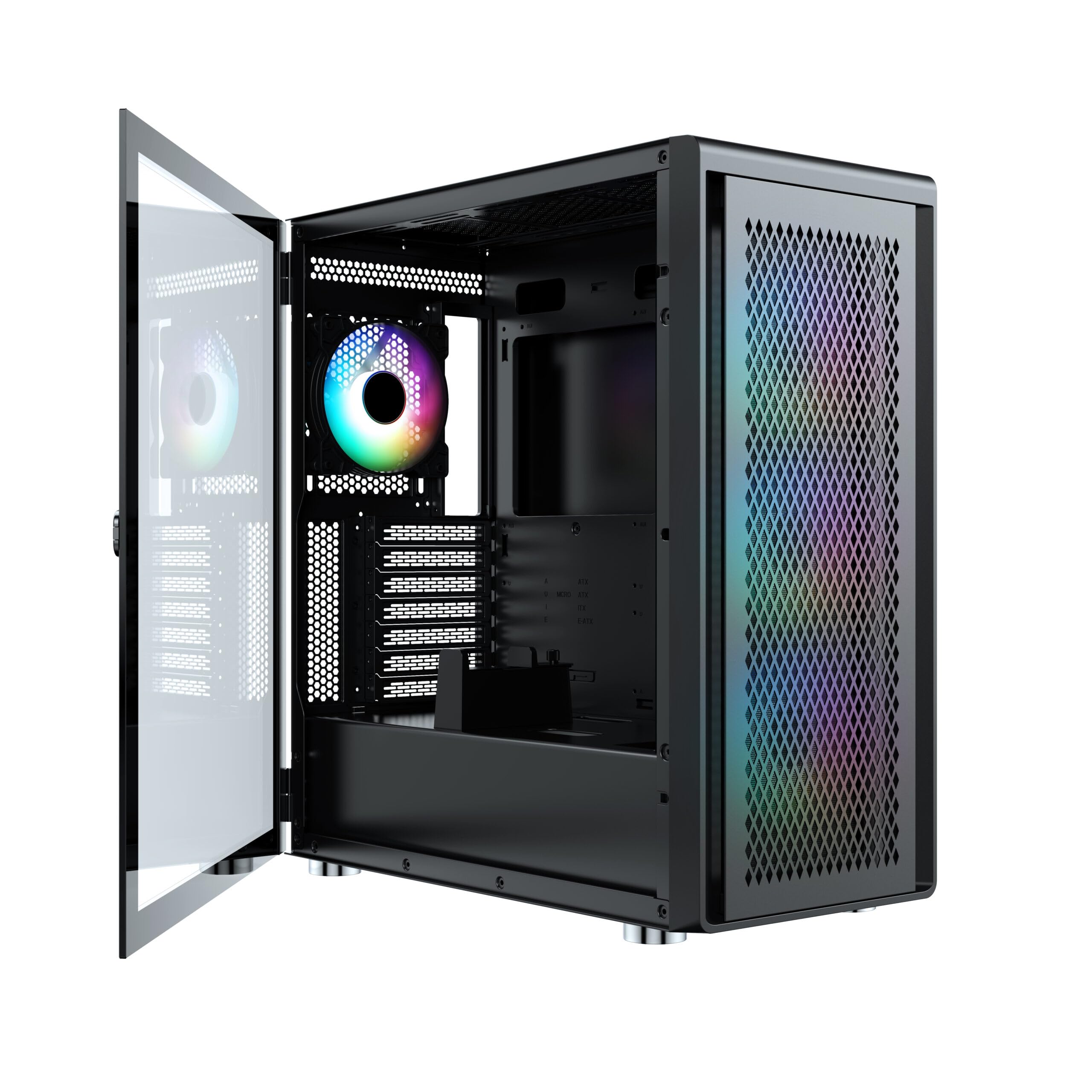 Air 100 Black Midi Tower ATX Case per PC, rete metallica, finestra laterale in vetro temperato, 4 ventole A-RGB da 120 mm preinstallate, radiatori da 360 mm, scheda madre E-ATX/ATX/mATX/ITX
