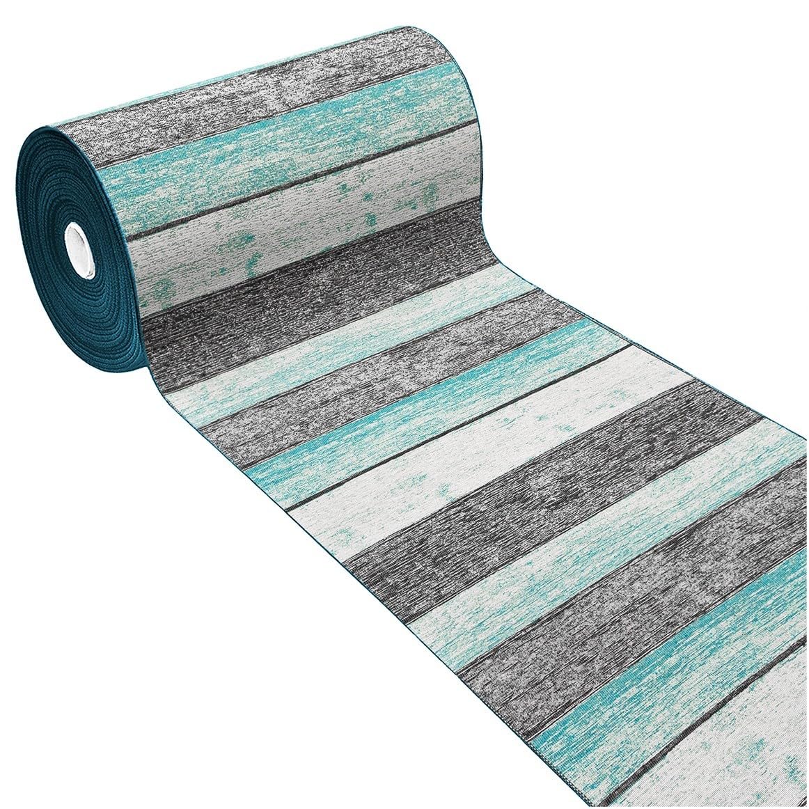 emmevi Tappeto Cucina Parquet Legno Listelli Shabby Chic Passatoia Antiscivolo Lavabile 52x280 Cm Blu