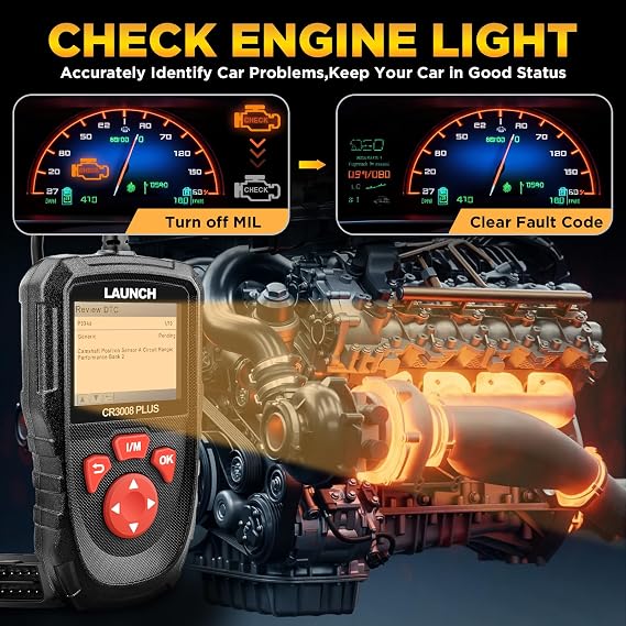 LAUNCH Professional OBD2 Scanner Diagnostic Tool CR3008 Plus,One-Click I/M,Lifetime Update Code Reader,Enhanced Check Engine Code Reader OBDII Car Scan Tool for All Vehicles After 1996,Battery Test