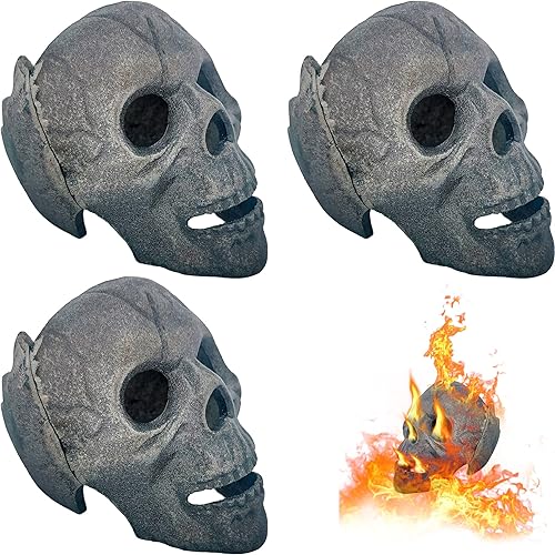 ANNSONG 3 piezas de calaveras ignífugas, hechas de metal, para hoguera, fogata, chimenea, hoguera, decoración de Halloween, para fuegos de gas,