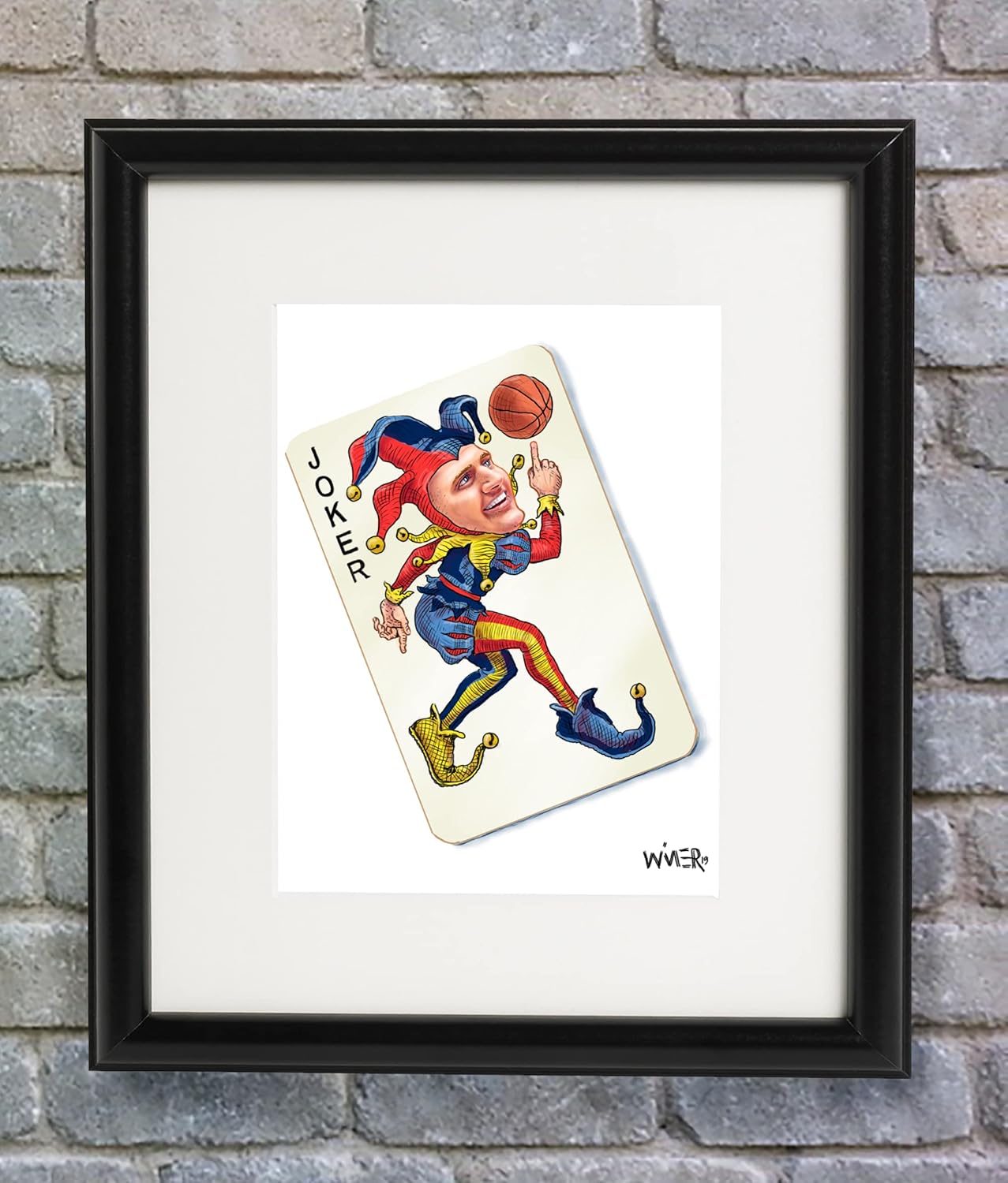 The Joker – Nikola Jokic Nuggets Illustration Matted, Quality Wood Framed and Signed