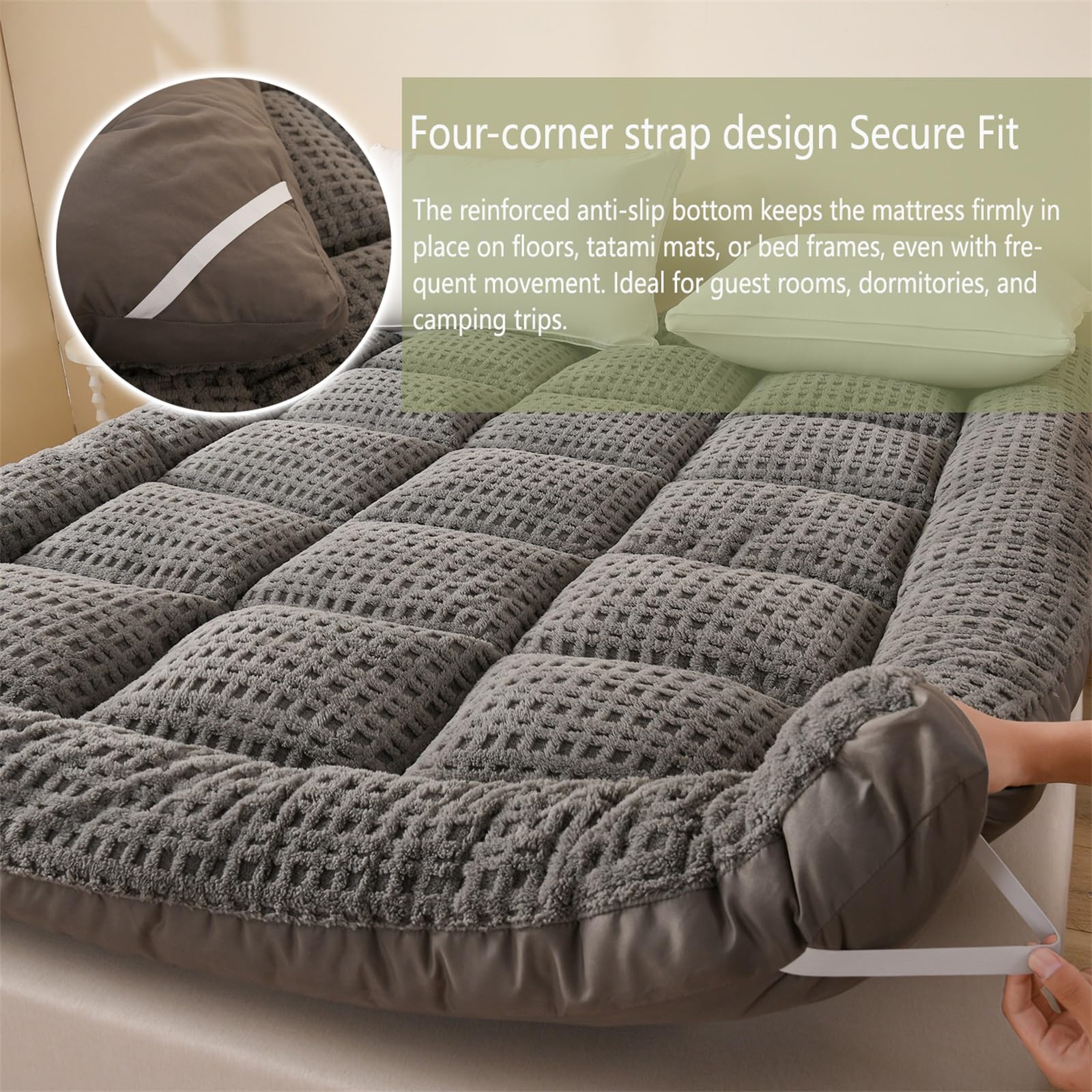 Generisch Japanische Futon-Matratze, Bodenmatratze, Dick, Faltbar, Aufrollbar Und Tragbare Isomatte, Geeignet for Camping, Gästezimmer, Reisen(Dark Grey,140x200cm)