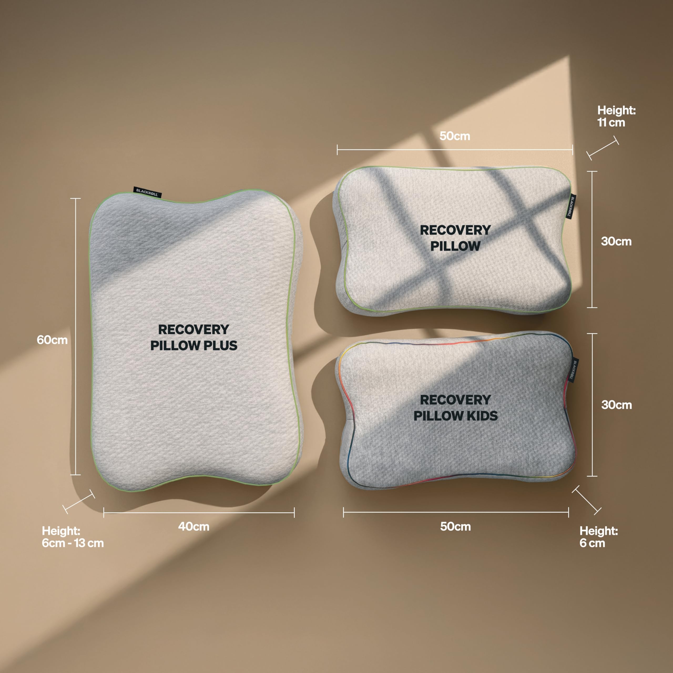 BLACKROLL® Recovery Pillow Plus (60x40 cm) – Höhenverstellbares ergonomisches Nackenkissen (6–13 cm) aus Memory Foam, für Seiten-, Rücken- & Bauchschläfer, Made in Germany