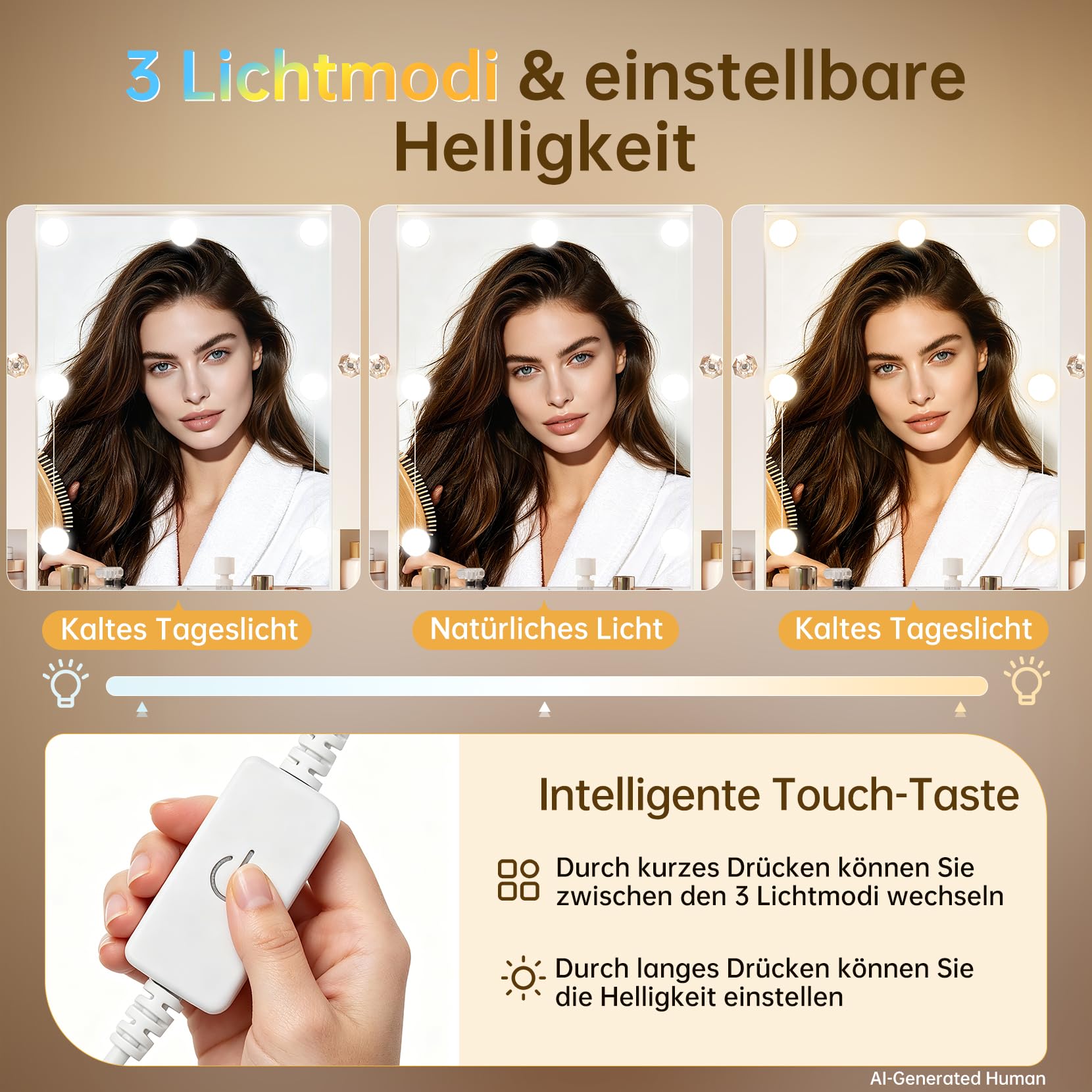 Dripex Schminktisch mit Spiegel und Beleuchtung | Steckdose und Föhnhalter, Luxuriöse transparente Vitrine mit RGB, Hollywood Spiegel, Vanity Desk