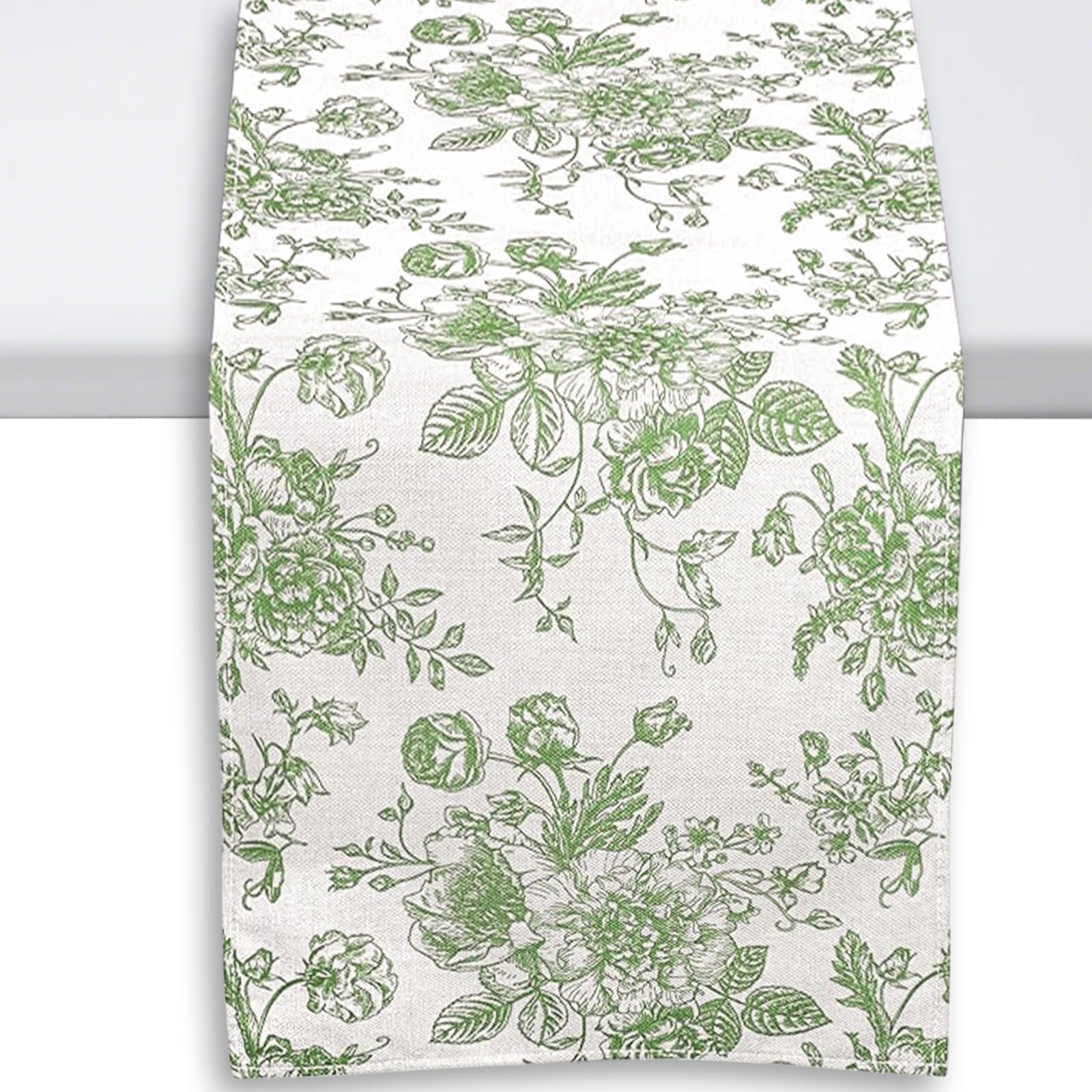 Gkhlg 1 Piece Floral Table Runner 13"x72" Linen Unique Vintage Pattern Outdoor Table Mats for Dining Table Coffee Table Kitchen Outdoor Use for Parties and Holiday Decorations (Green Flower)