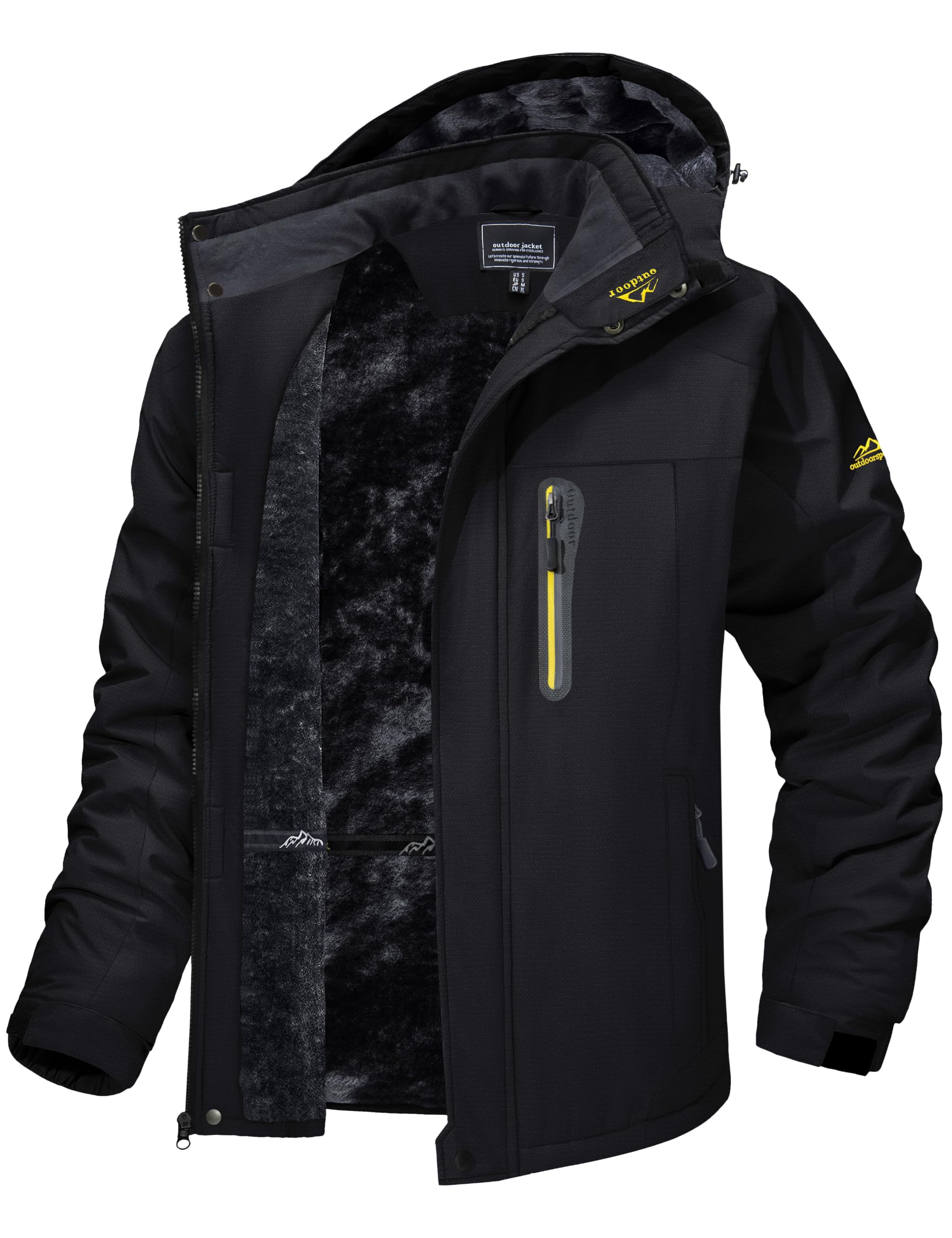 TACVASEN Men's Winter Ski Jacket Waterproof Fleece Lining Snow Hooded Coats | Windproof, Warm Insulated, Thermal, Cold Weather, 5 Pockets, Detachable Hood, Skiing Snowboarding, Outdoor, Hiking, Work