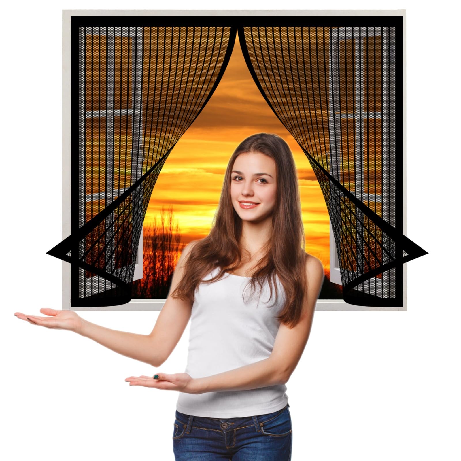 Amzero Black Magnetic Window Fly Insect Screen Curtain 80 X 104 Cm(31 X 41Inch), Fly Screen Mosquito Window Screen, Keep Insects Out For Air Conditioner Room Window,