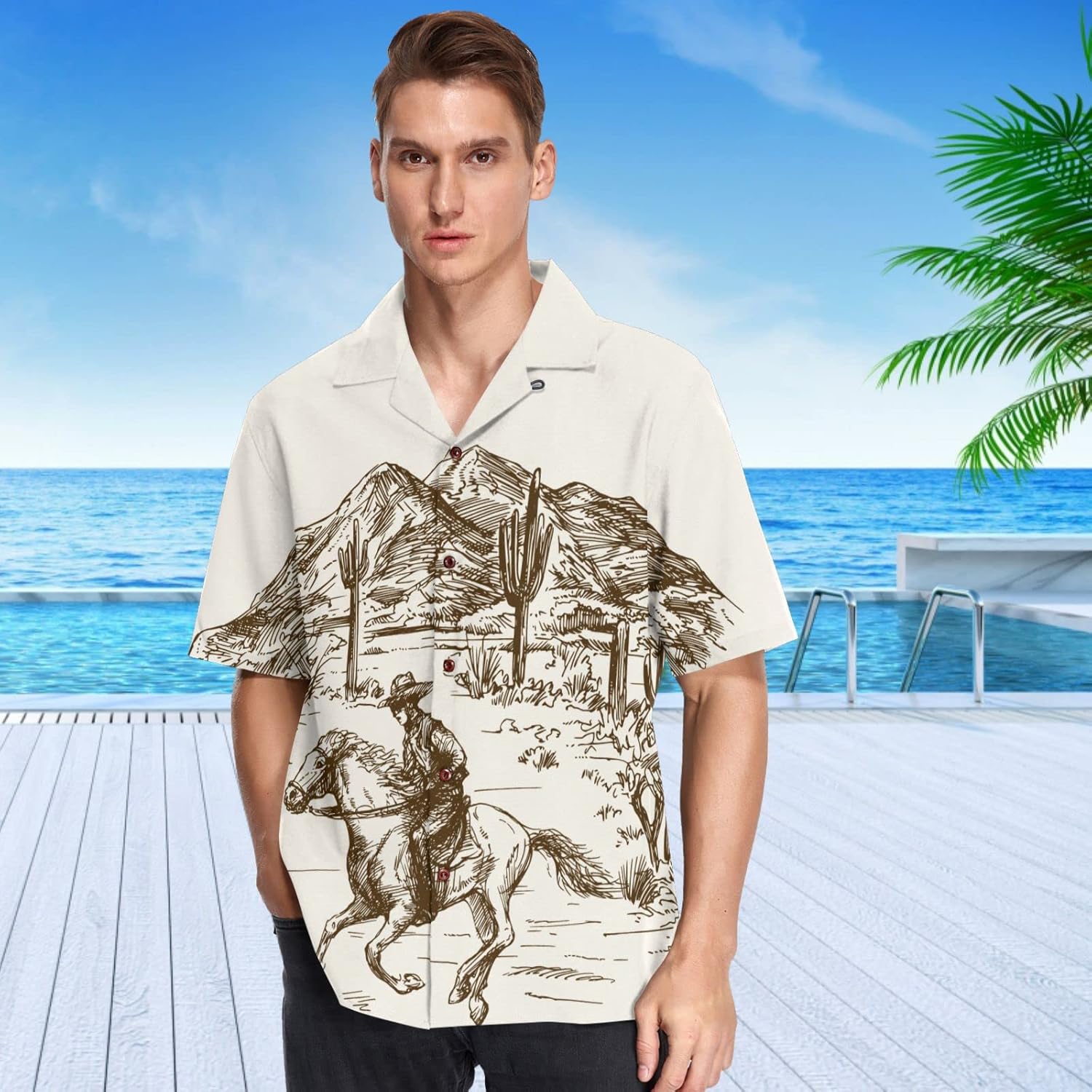 visesunny Summer Men's Hawaiian Shirts Casual Button Down Short Sleeve Shirts Shorts Beach Tropical Hawaii Suits - Image 2
