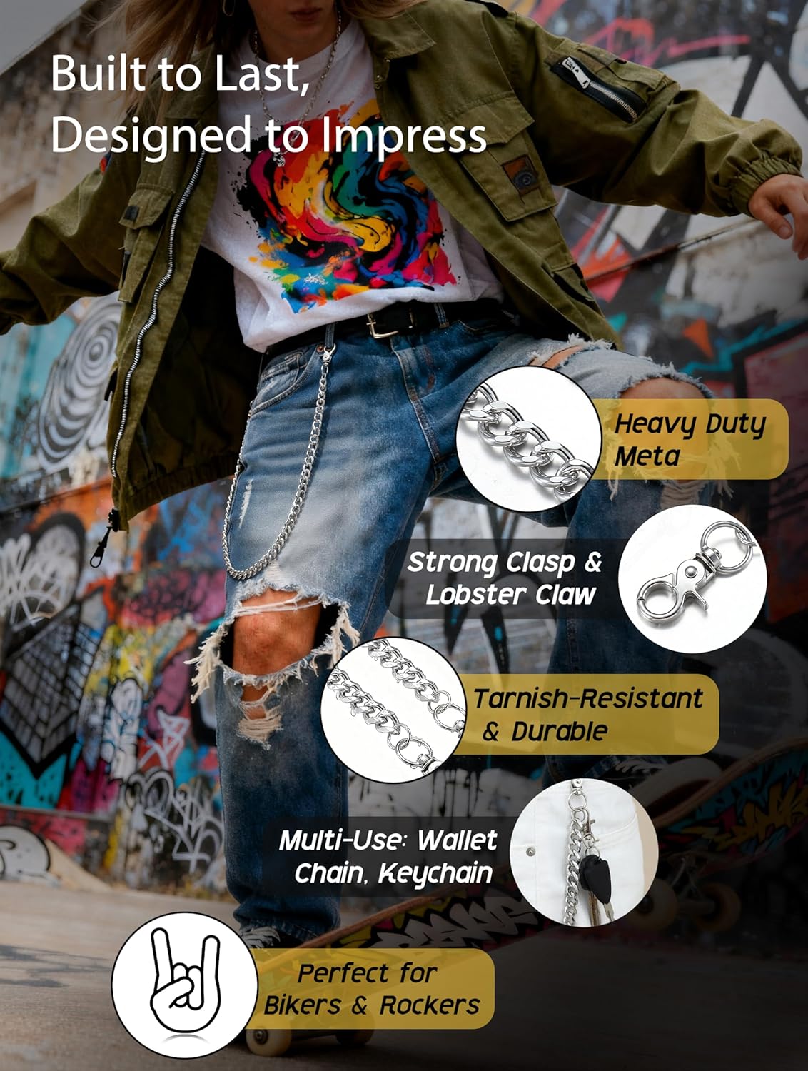 Magitaco Keychain Thorn Pants Chain, Heavy Duty Wallet Chain Belt for Men Women Silver Plated Emo Accessories, Punk Rock Hip Hop Biker Goth Jewelry - Image 3